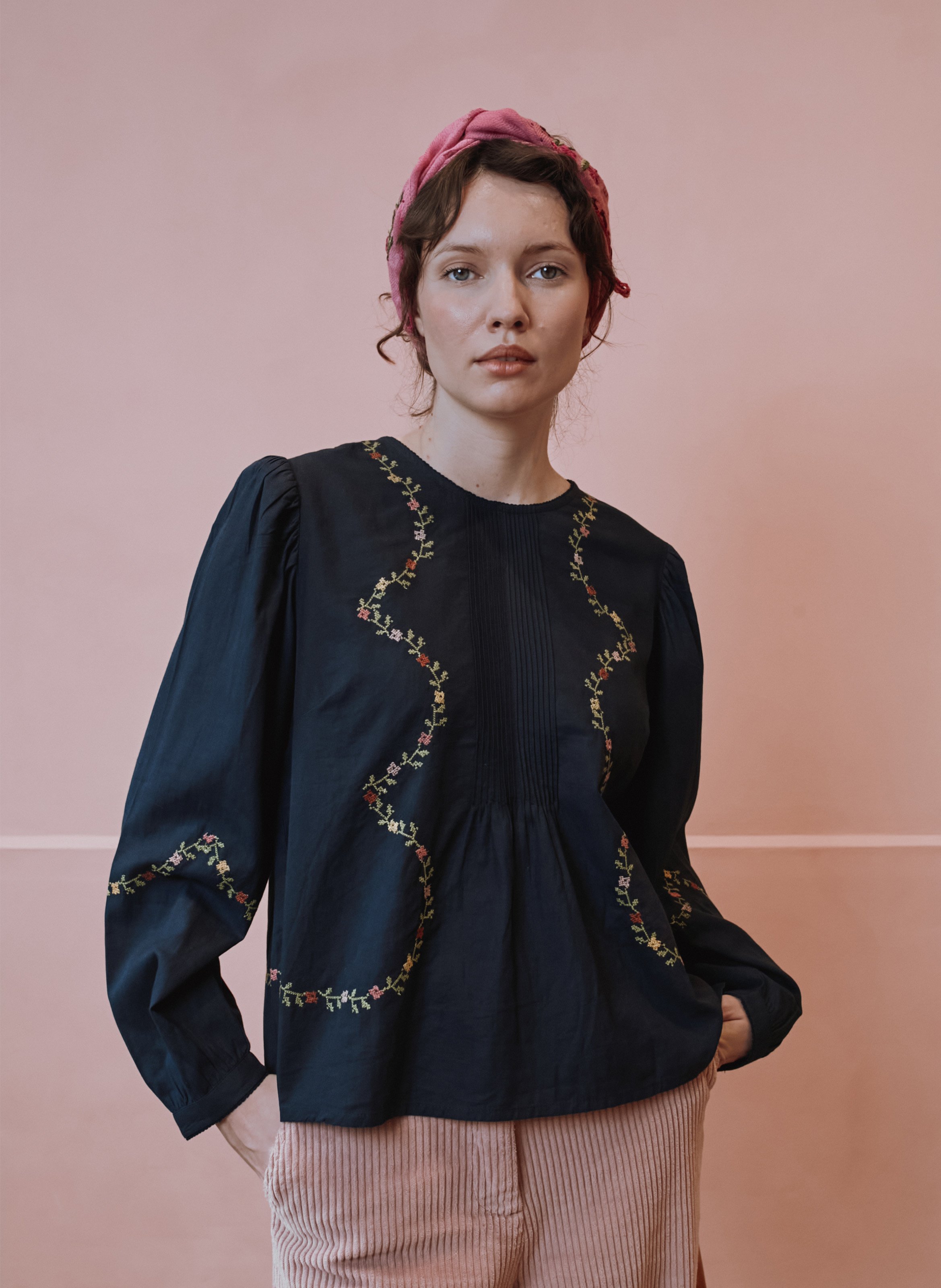 Baumwollbluse mit Rundhalskragen EMILE ET IDA Schwarz