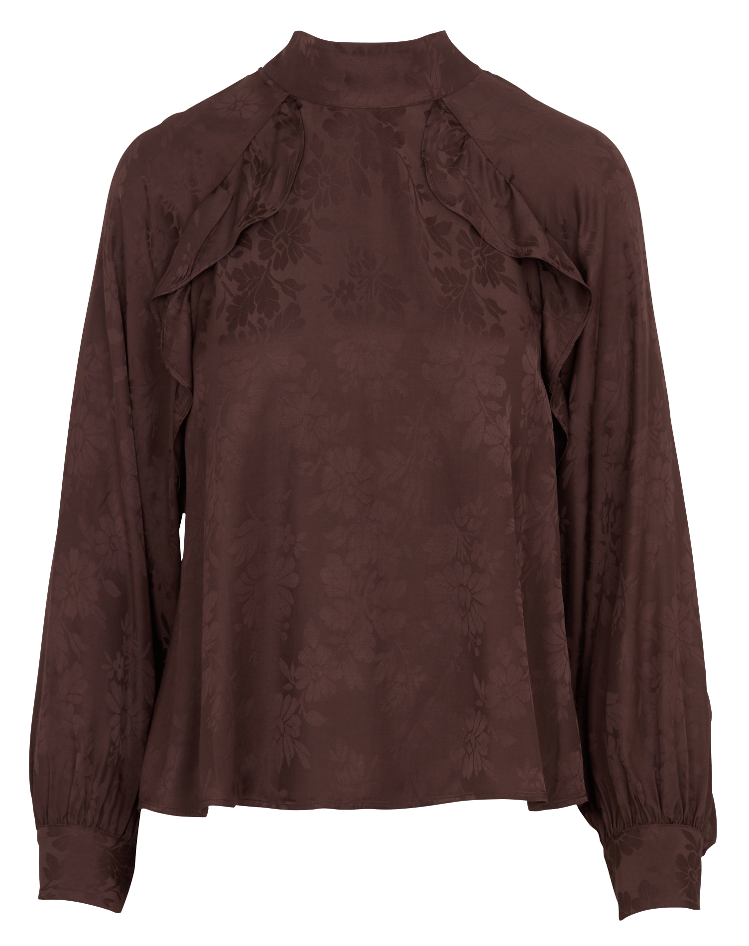Bluse mit geschlossenem Kragen aus Satinjacquard PETITE MENDIGOTE Braun