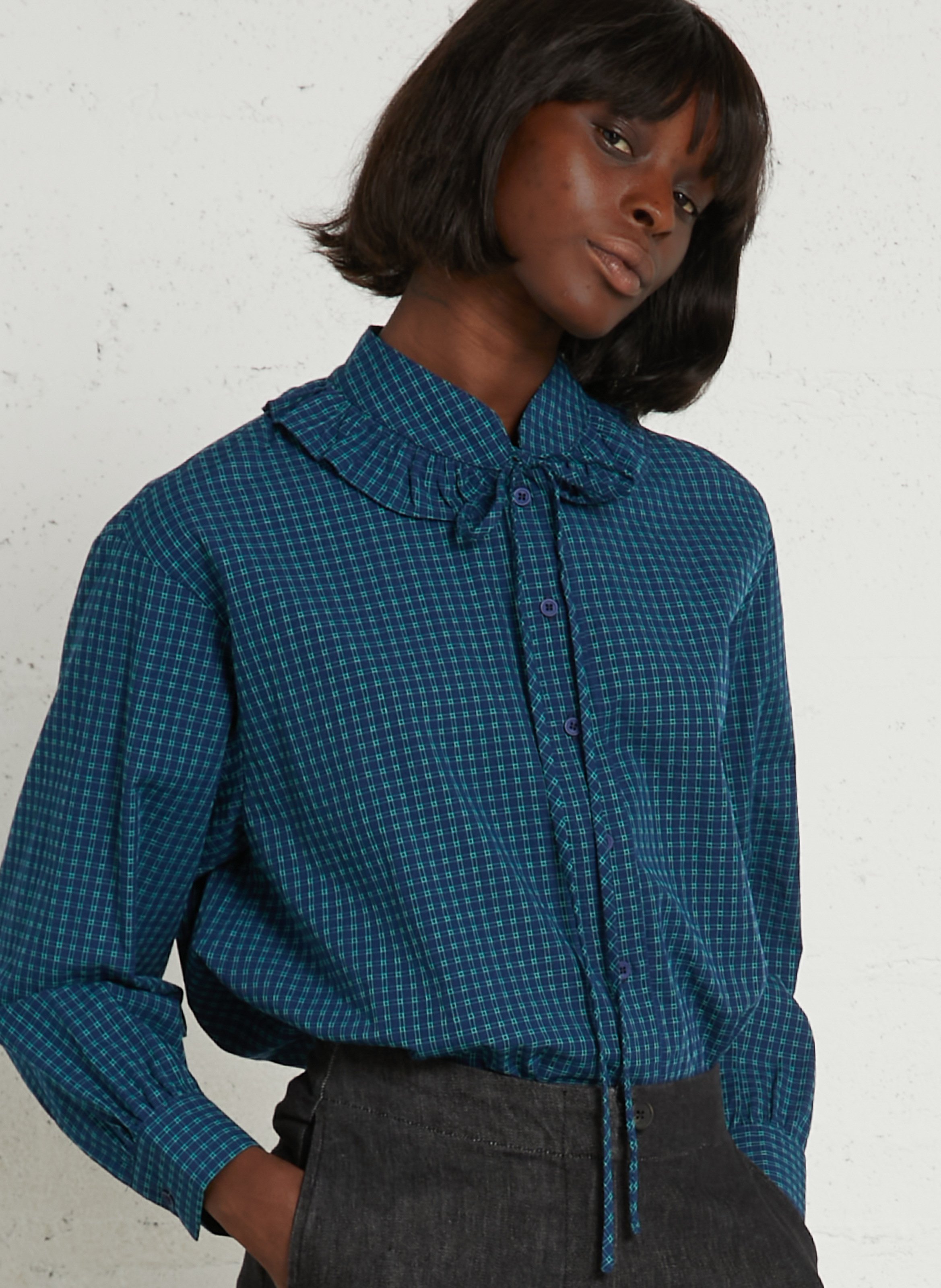 Chemise col claudine en coton SEE U SOON Bleu