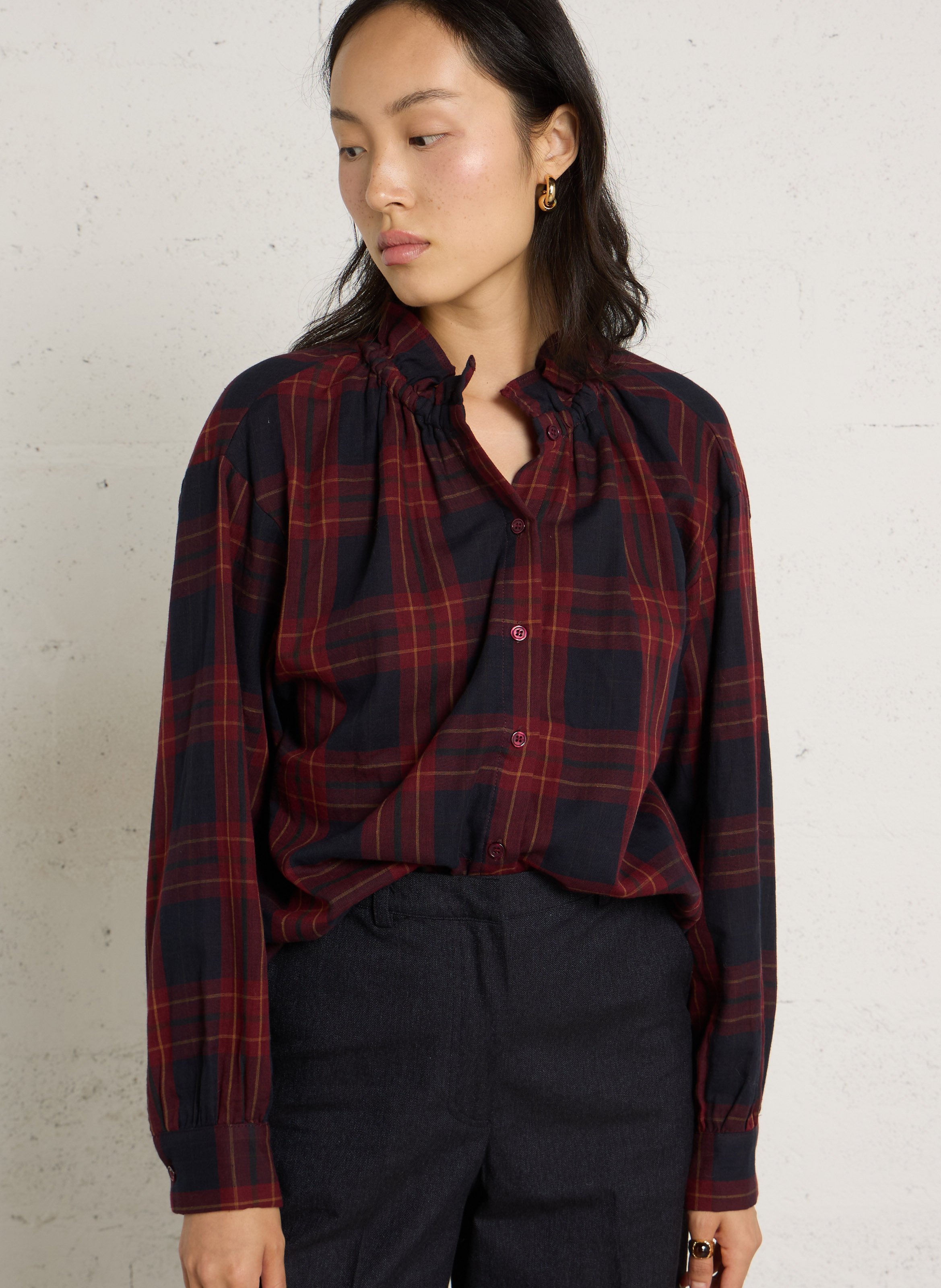 Blouse ample à carreaux en coton THE KORNER Rouge