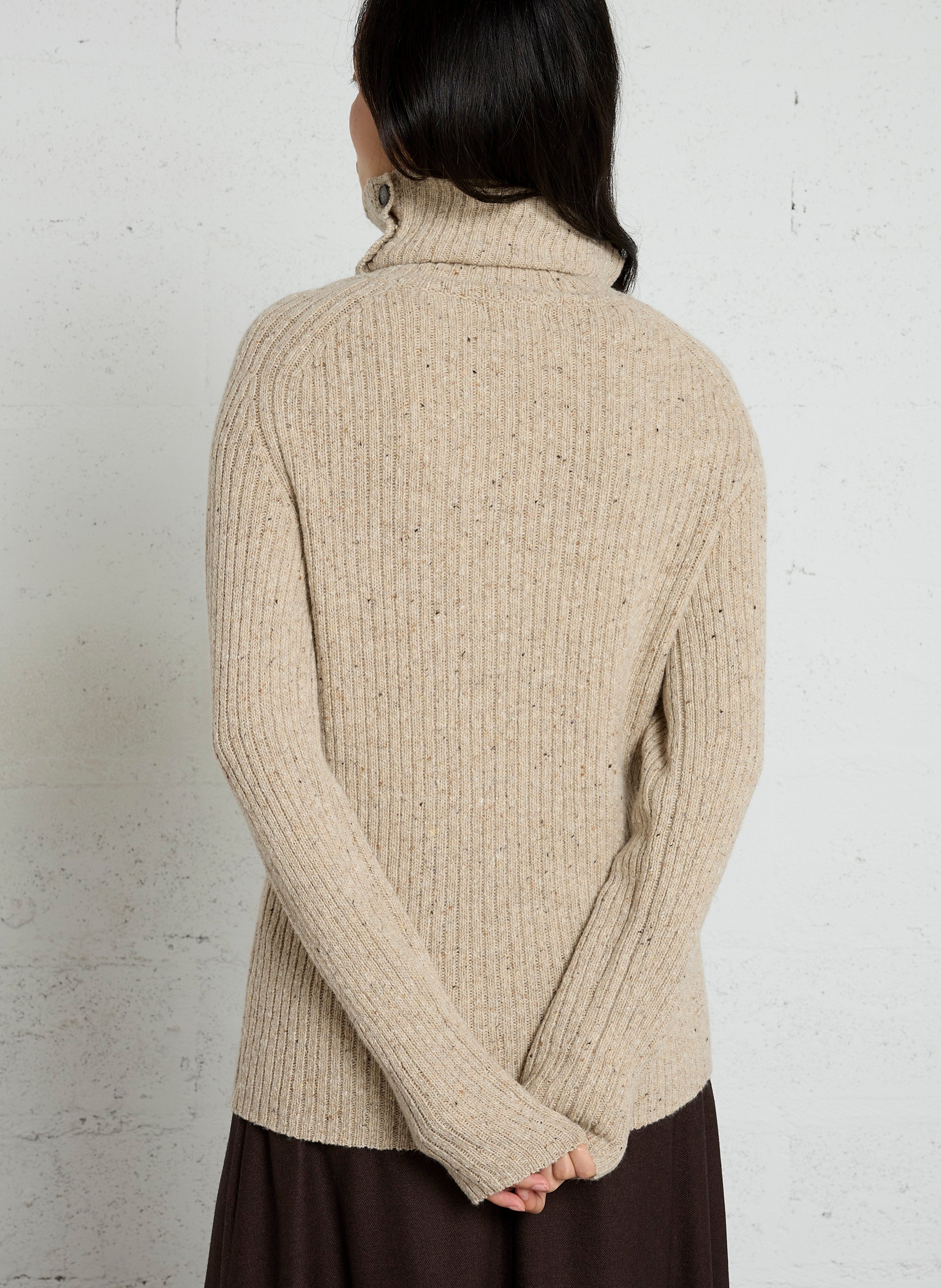 Pull droit col montant en laine SOEUR Beige