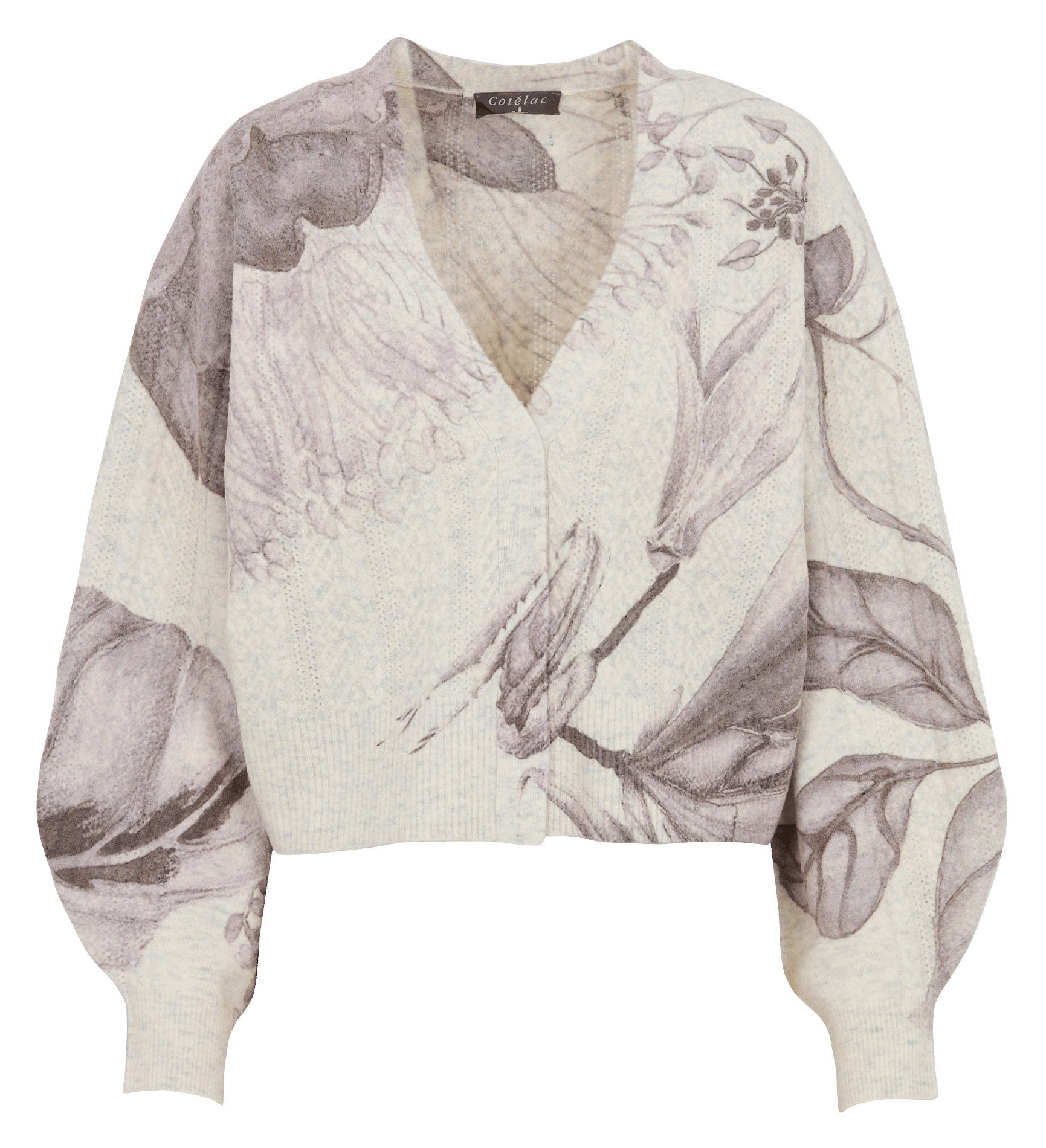 Gerade geschnittener Cardigan mit V-Ausschnitt und Print aus Wollmischung COTELAC Grau