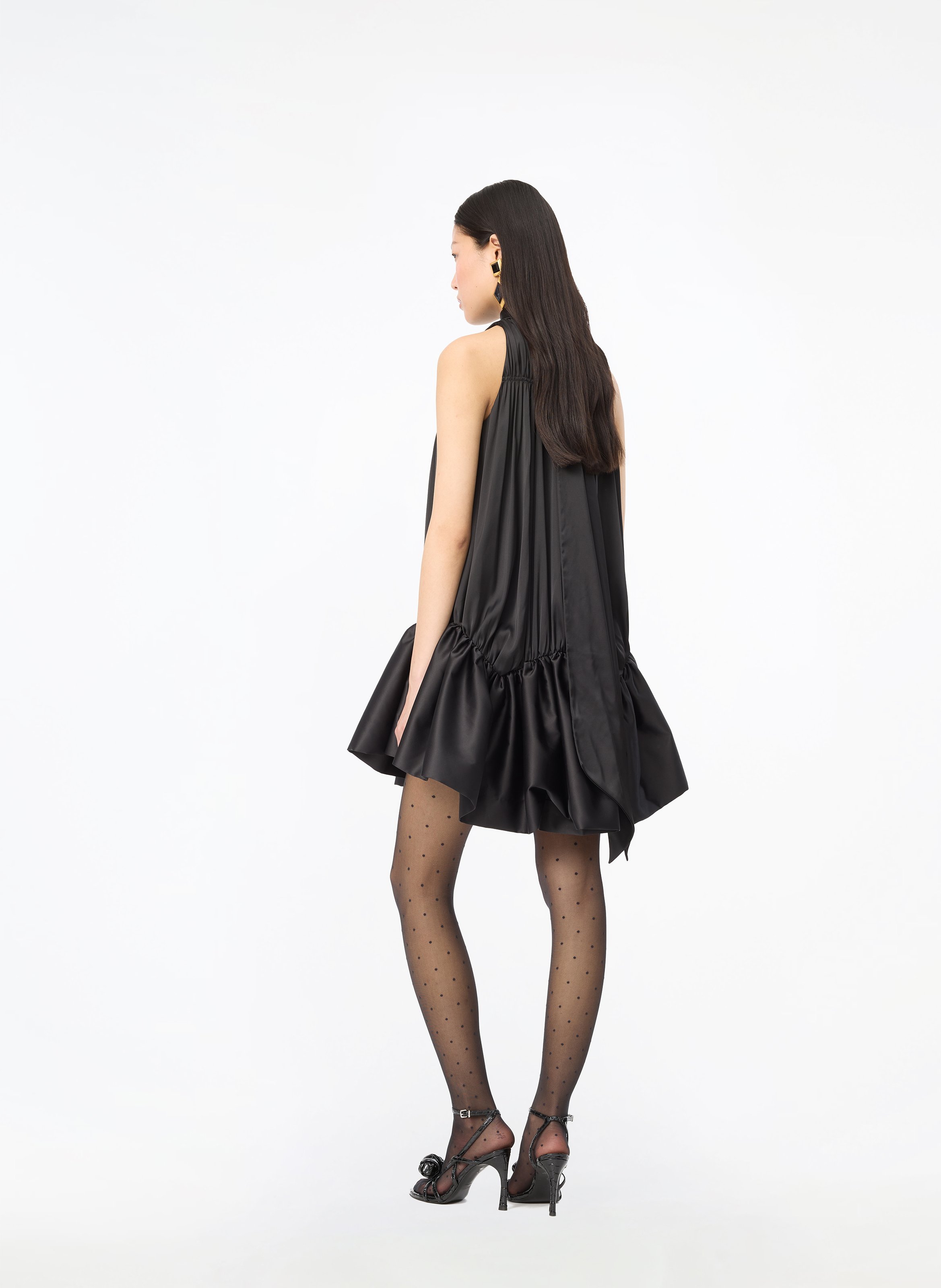 Short pleated satin dress ROTATE Black