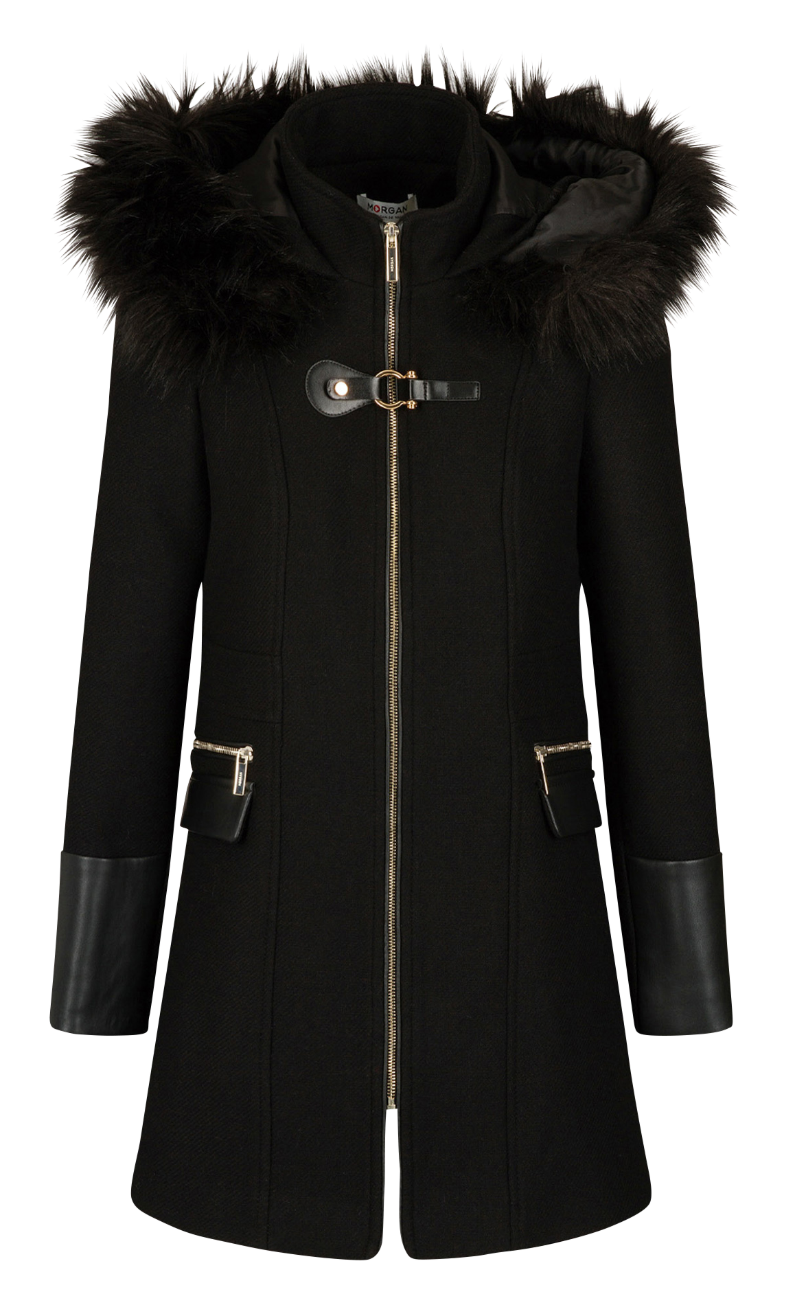 Rechte jas met rits en capuchon MORGAN Zwart