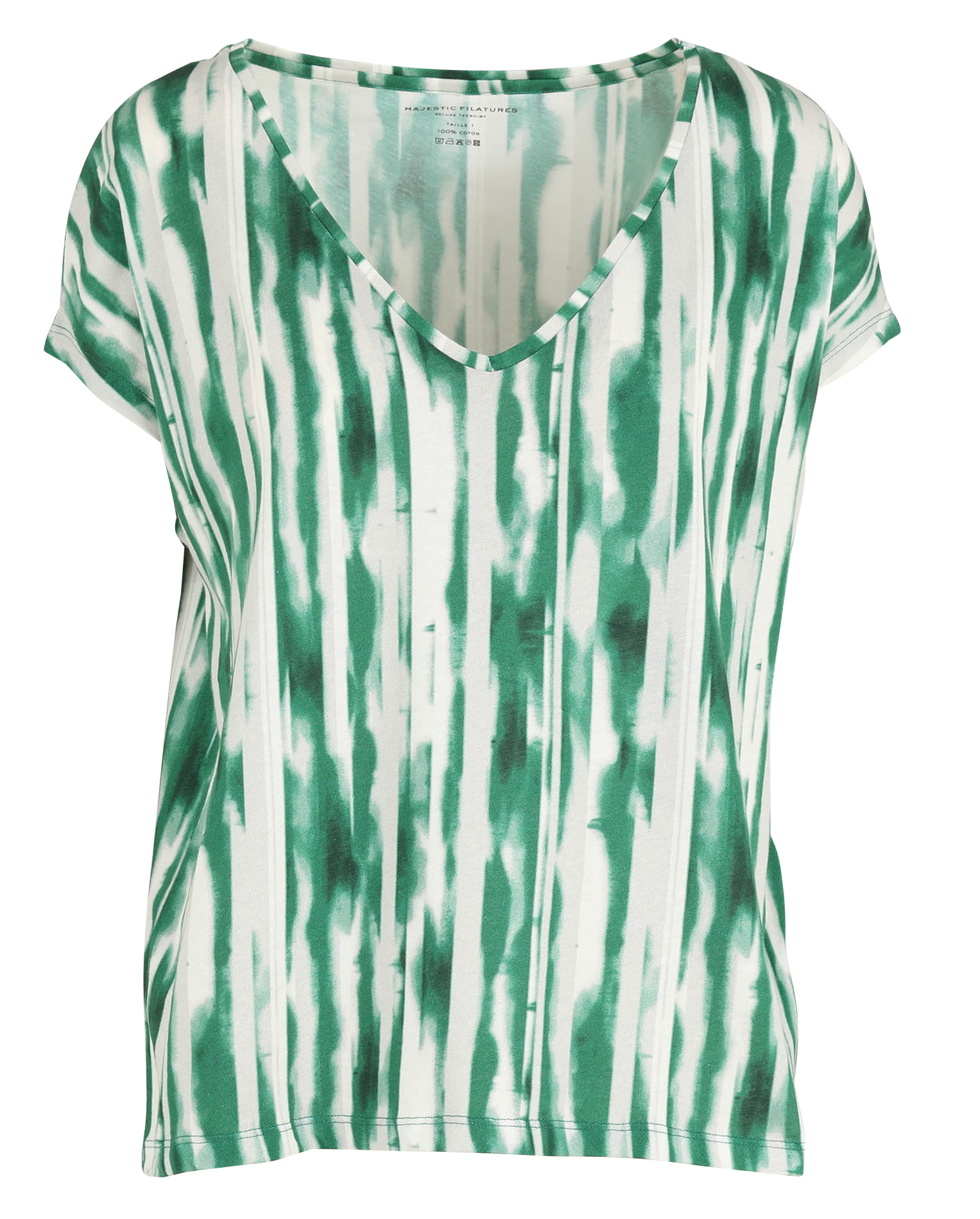 Printed cotton V-neck T-shirt MAJESTIC FILATURES Green