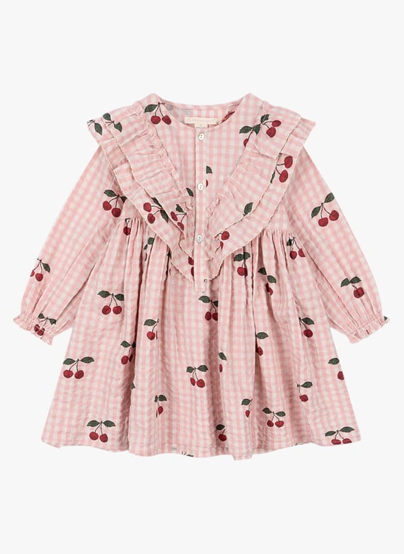 Short dress with ruffles in organic cotton Pink Konges slojd