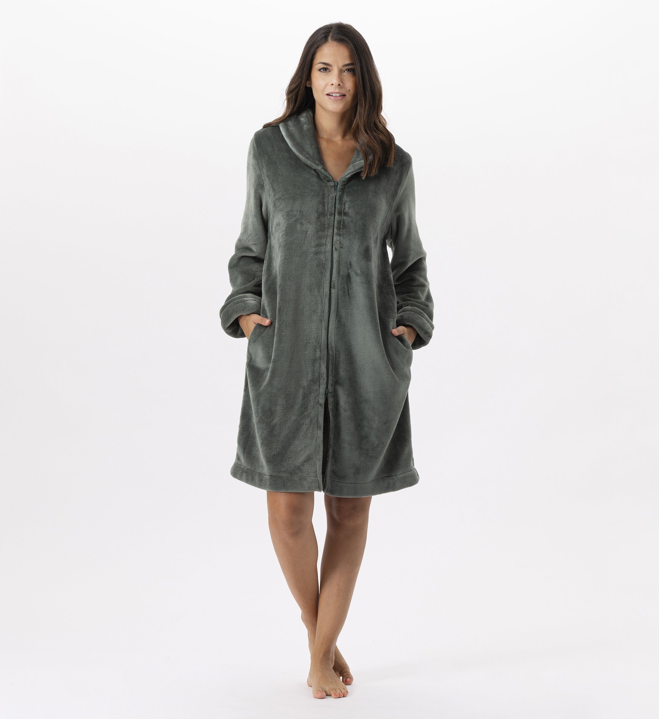 Zippered Plush Flannel Robe LE CHAT Green