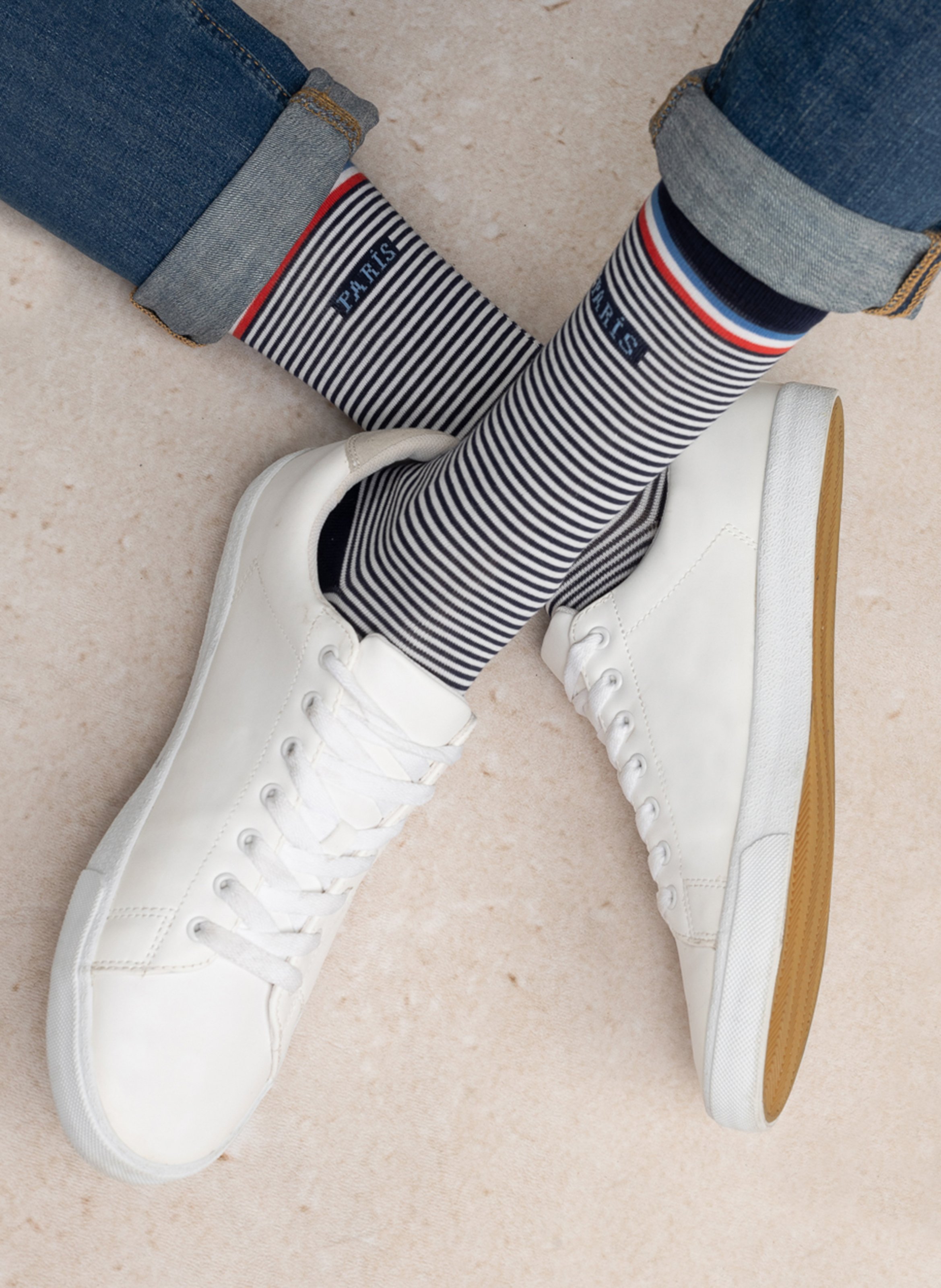 Cotton-blend sailor-stripe socks BLEUFORET Blue