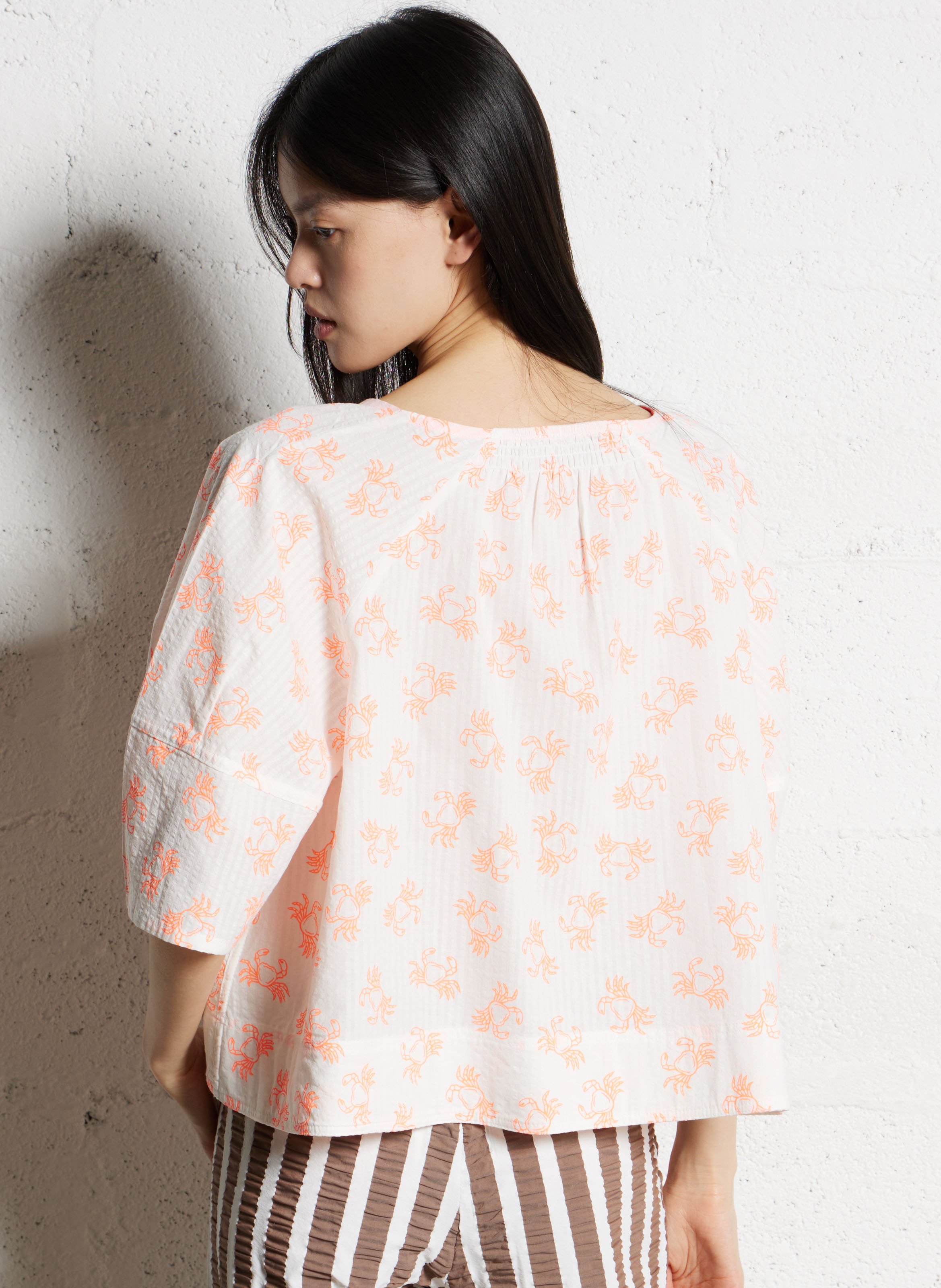 Top col v ample à motifs  DR BLOOM Orange