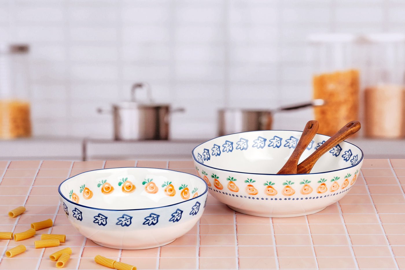 Salad bowl Napoli ø23.5cm and ø28cm - 2 pieces - citrus fruits BJORN White