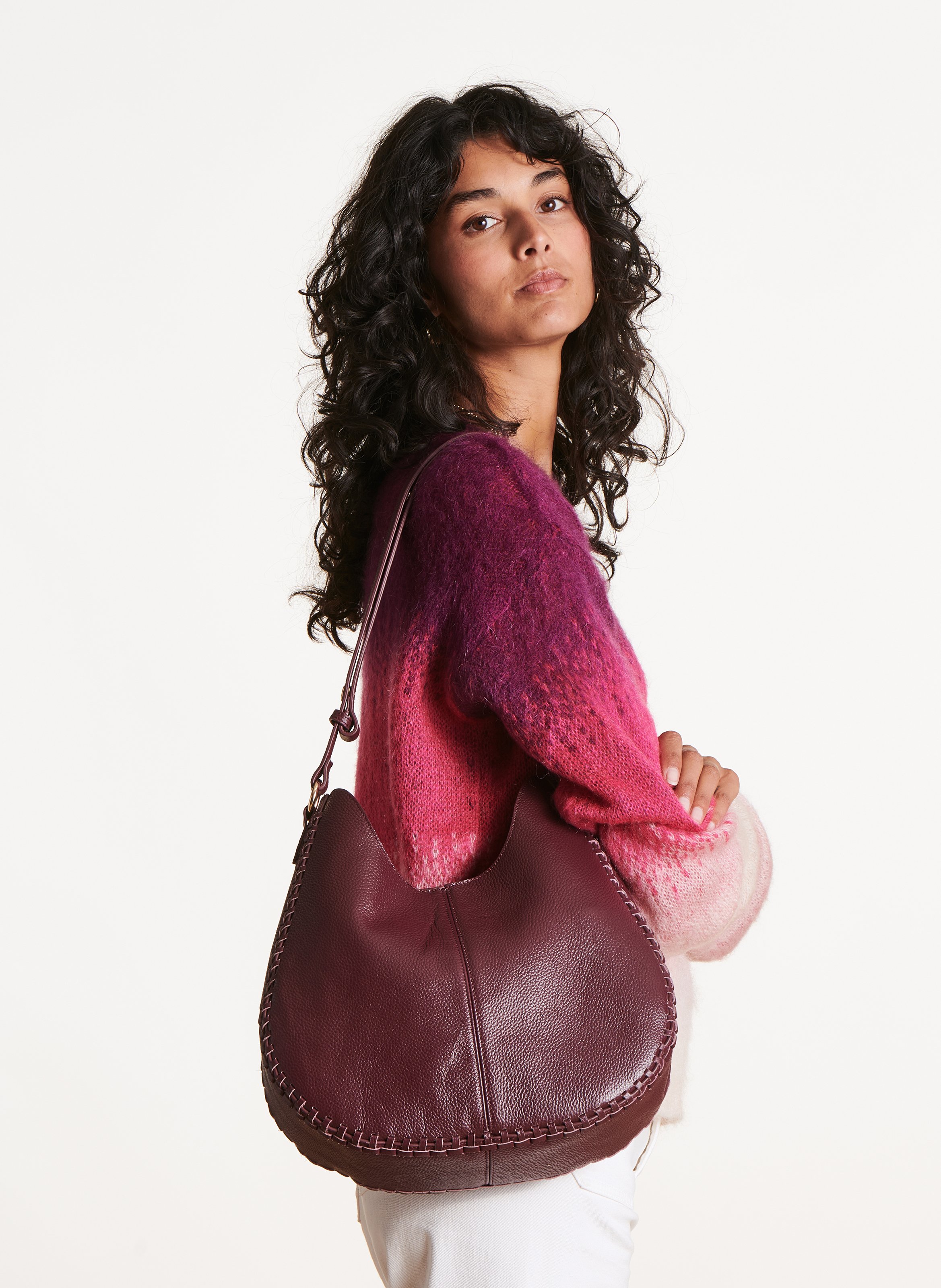 Buideltas van getextureerd leer met veters LA FEE MARABOUTEE Rood