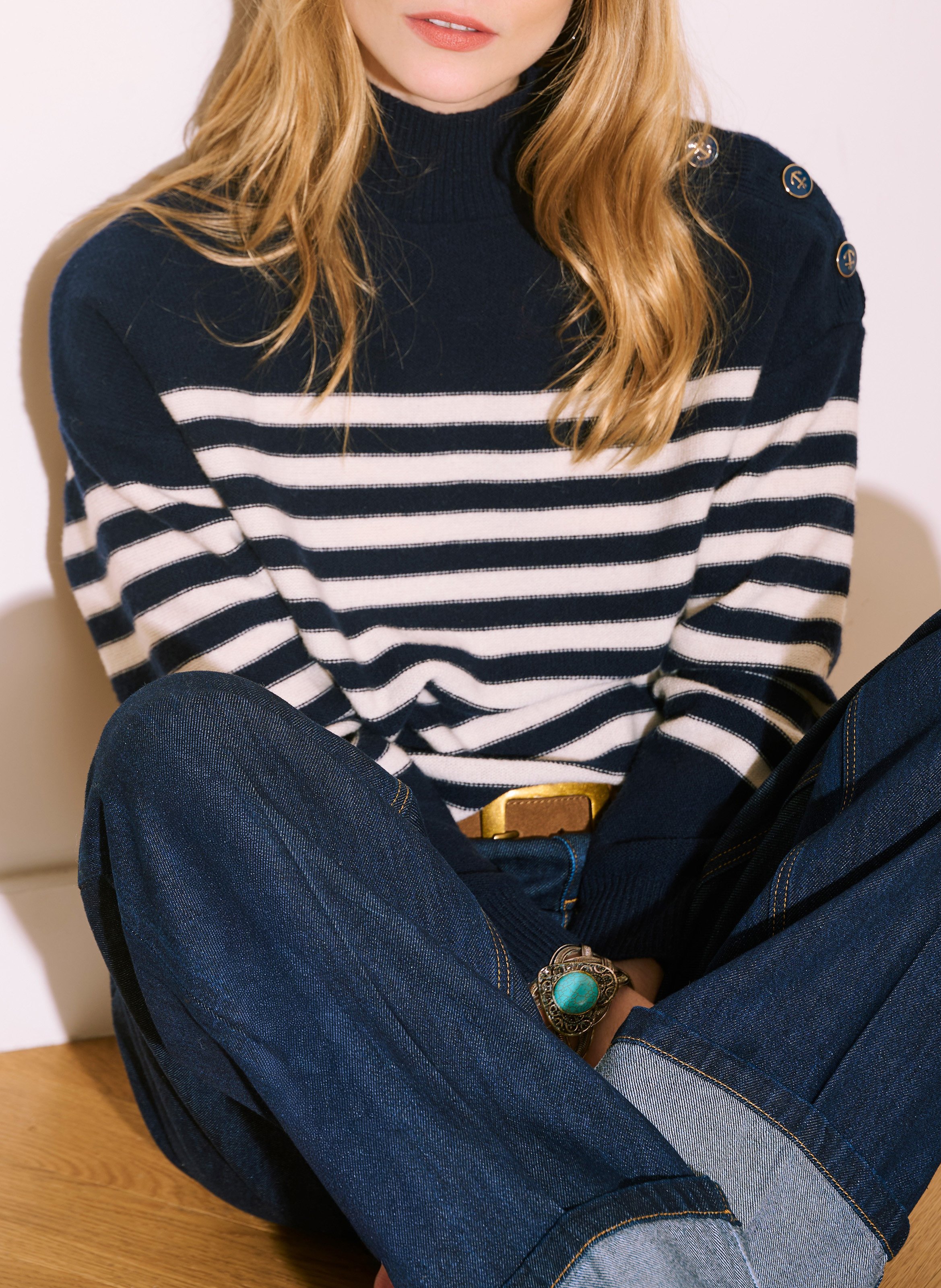 Pull oversize col montant en laine MKT Bleu