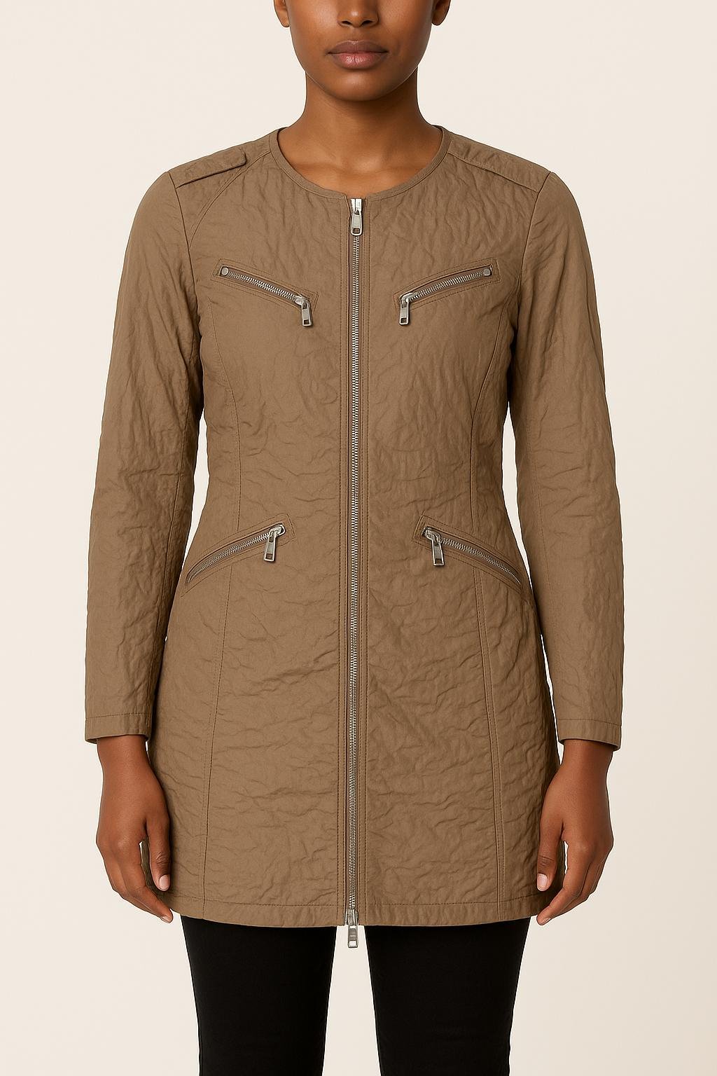 Lightweight quilted padded jacket with high neck MONCLER - Seconde Main Beige