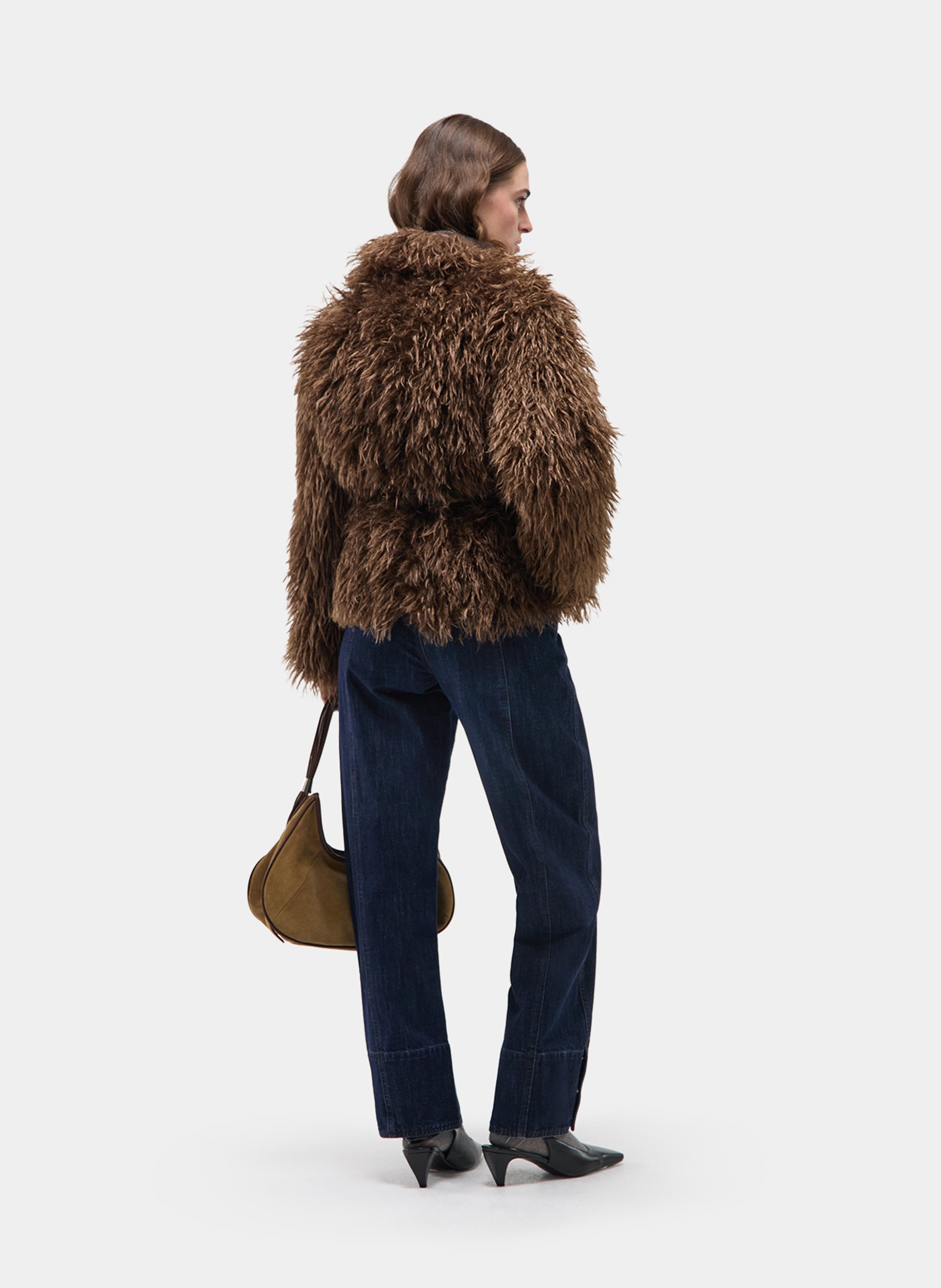 Veste droite en fourrure synthétique LAAGAM Marron