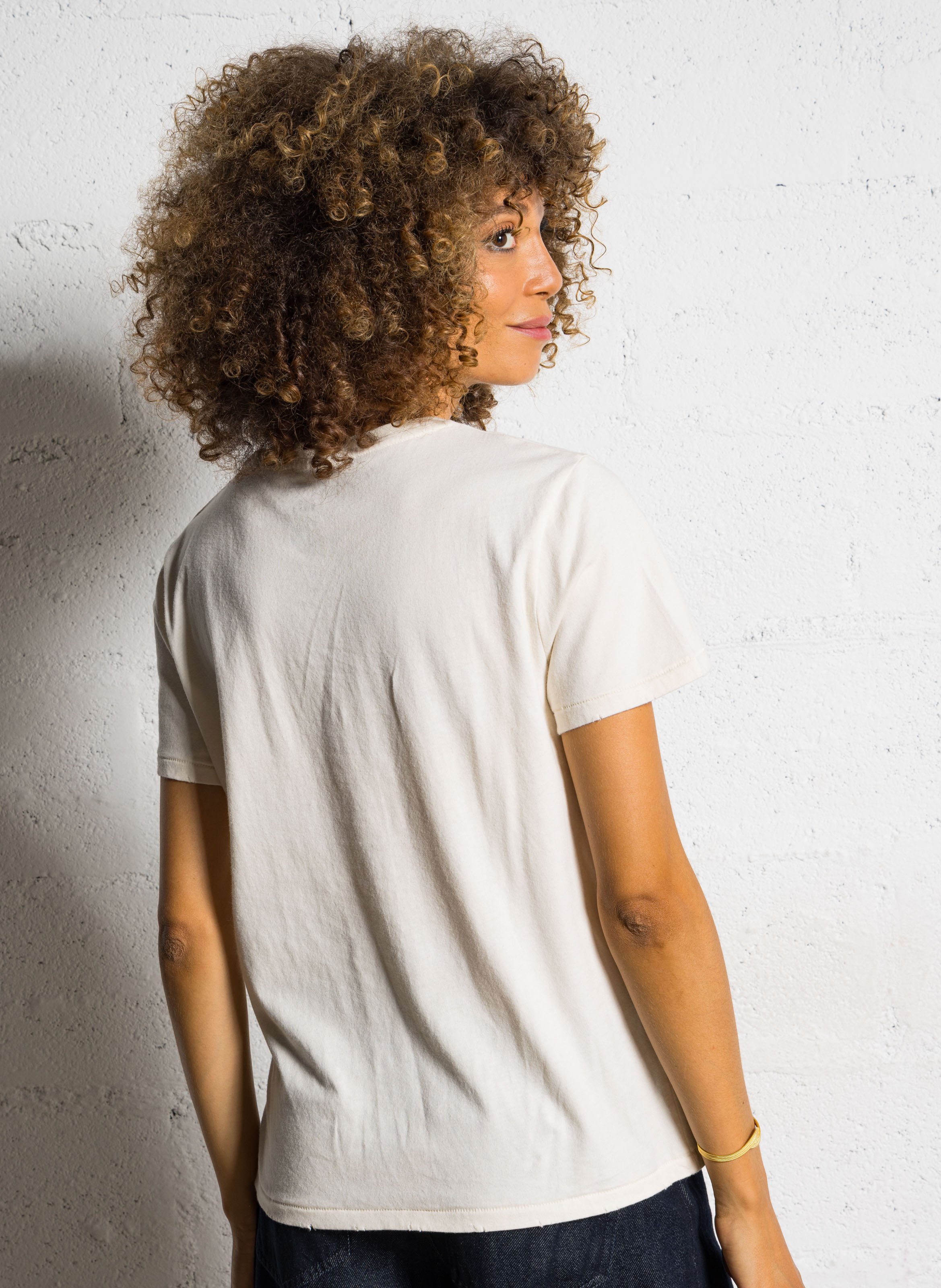 Tee-shirt droit col rond sérigraphié en coton NEWTONE Beige