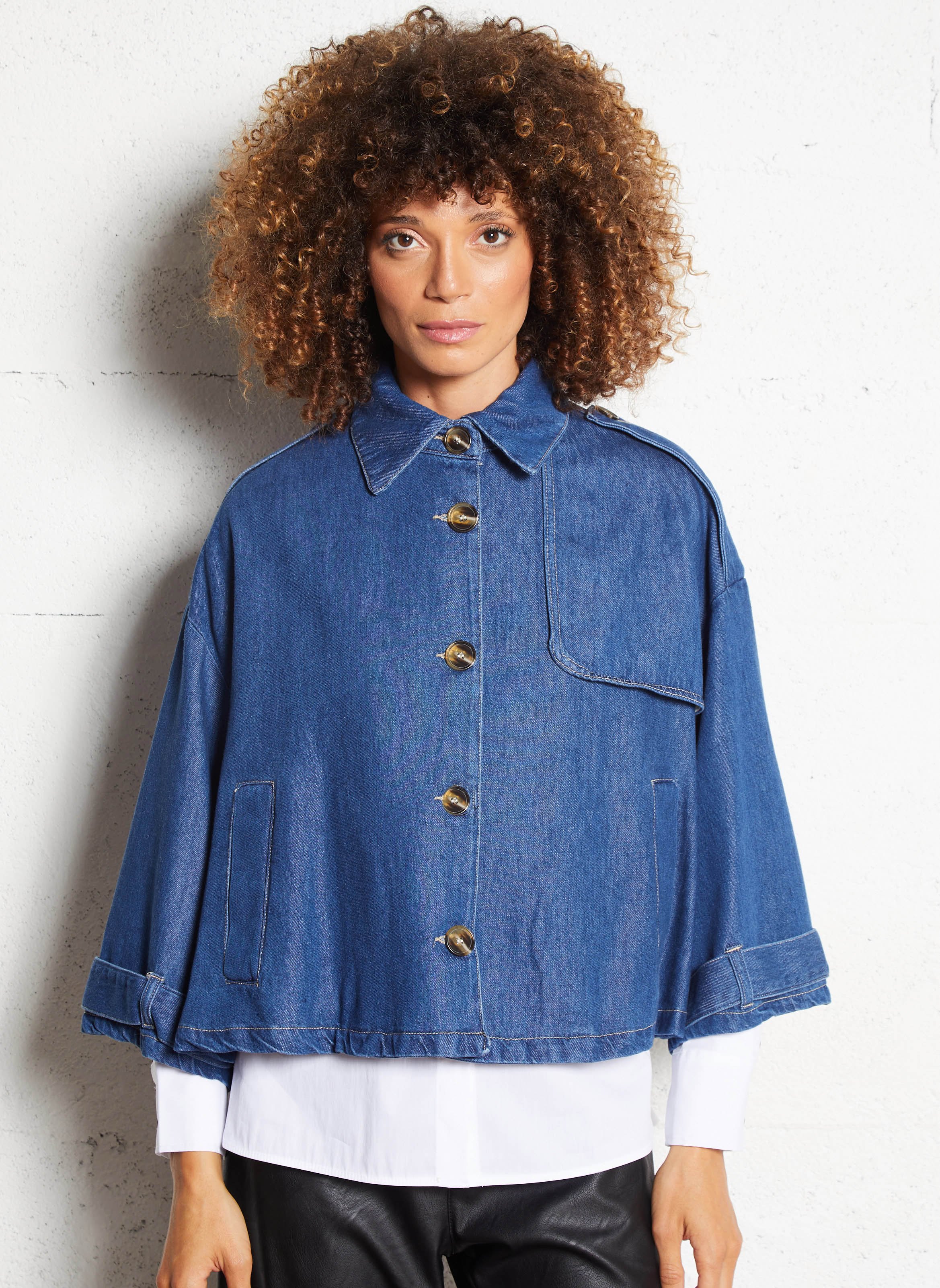 Veste trench ample en denim PLEASE Bleu
