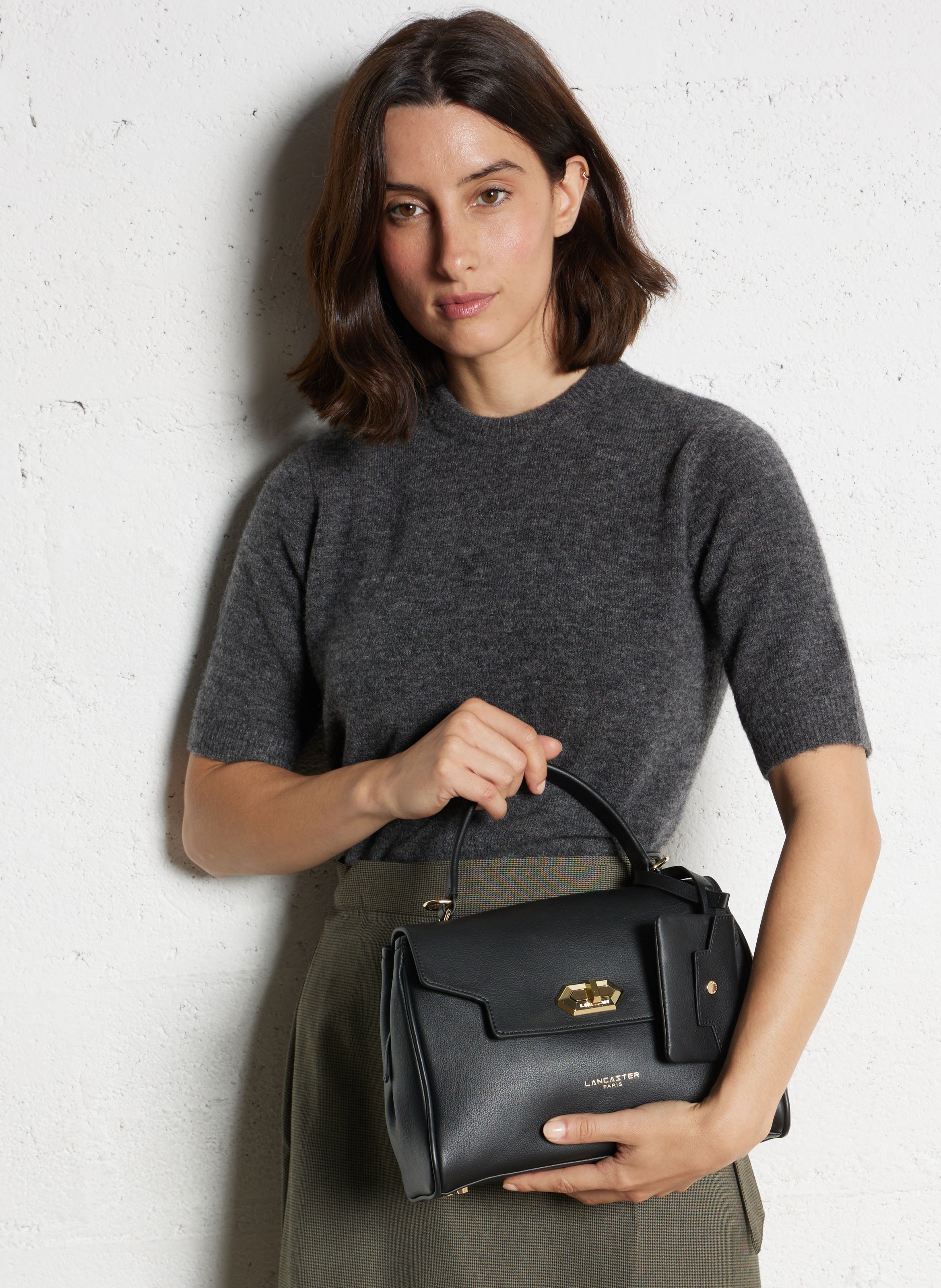 Bowlingtasche aus genarbtem Leder mit Reißverschluss LANCASTER PARIS Schwarz