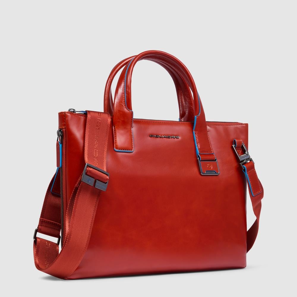 Customizable leather bag for laptop and ipad® with shockproof and rfid protection PIQUADRO Brown