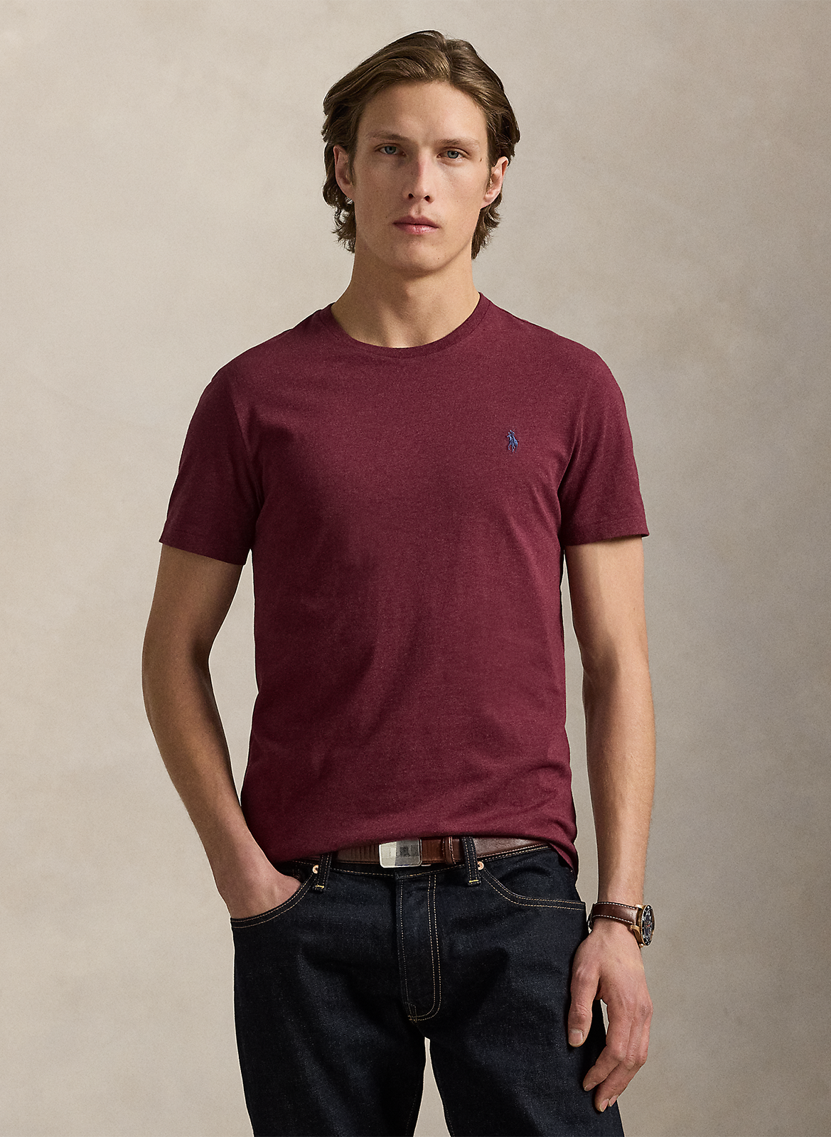 Tee-shirt col rond slim-fit en coton POLO RALPH LAUREN Rouge