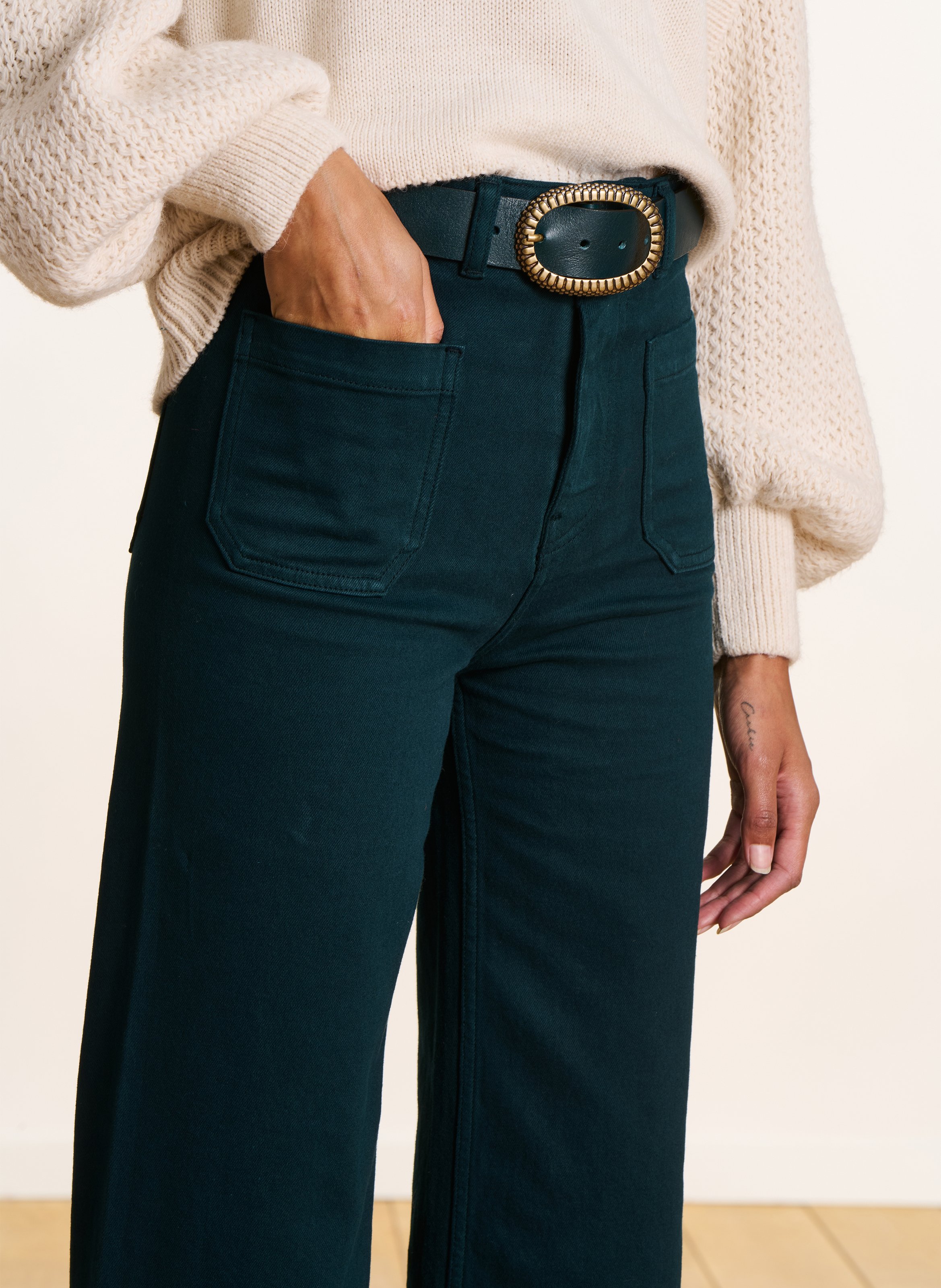 Jean large taille haute en coton bio mélangé LA FEE MARABOUTEE Bleu