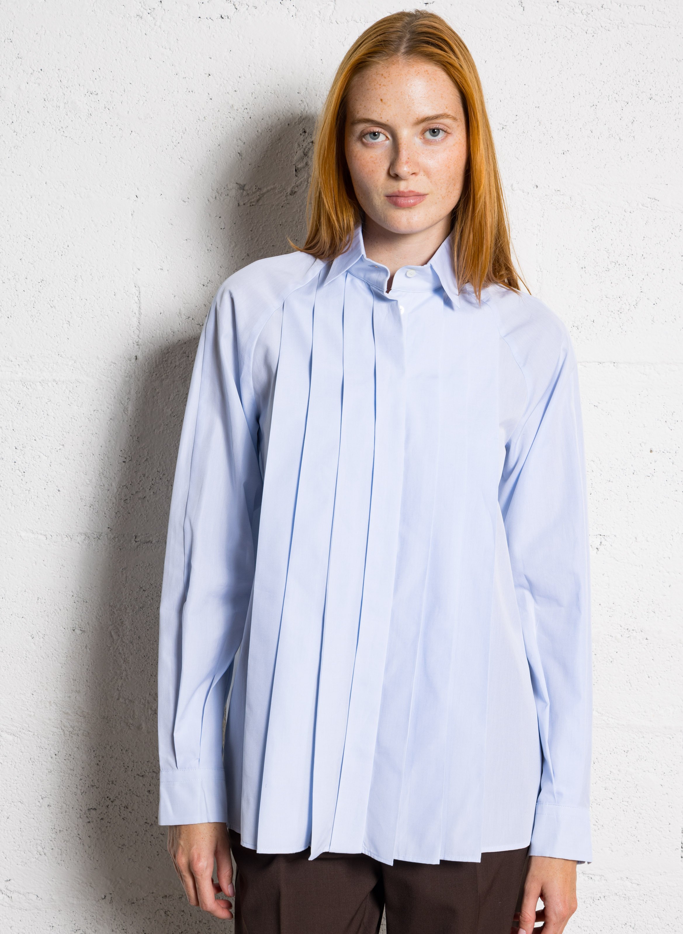 Straight pleated plain cotton shirt MAX MARA WEEK END Blue