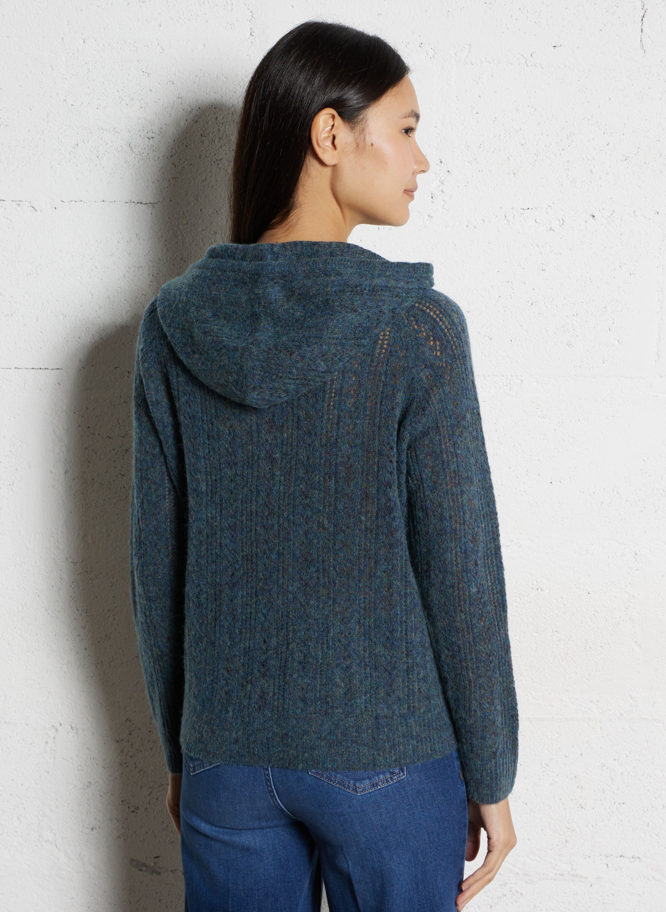 Pull droit à capuche en laine mélangée SUD EXPRESS Bleu