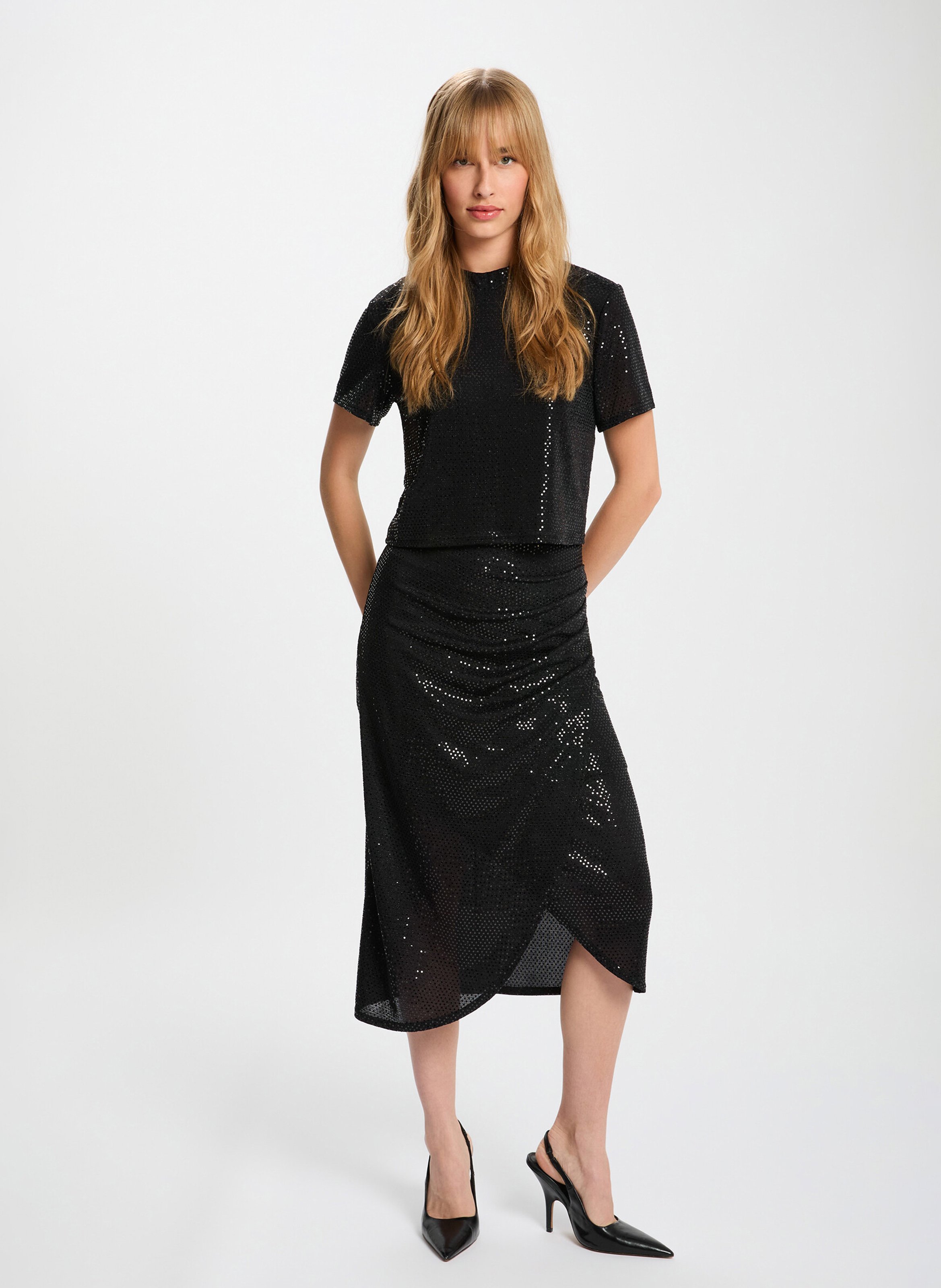 Top droit col montant à sequins MORGAN Noir