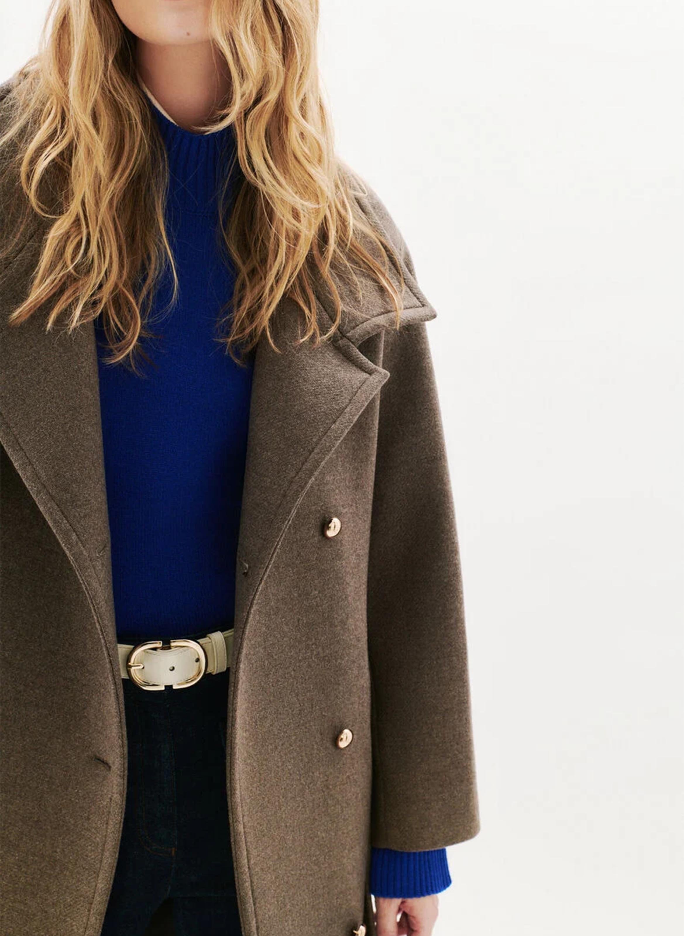 Straight coat with high collar in blended recycled wool CAROLL Brown