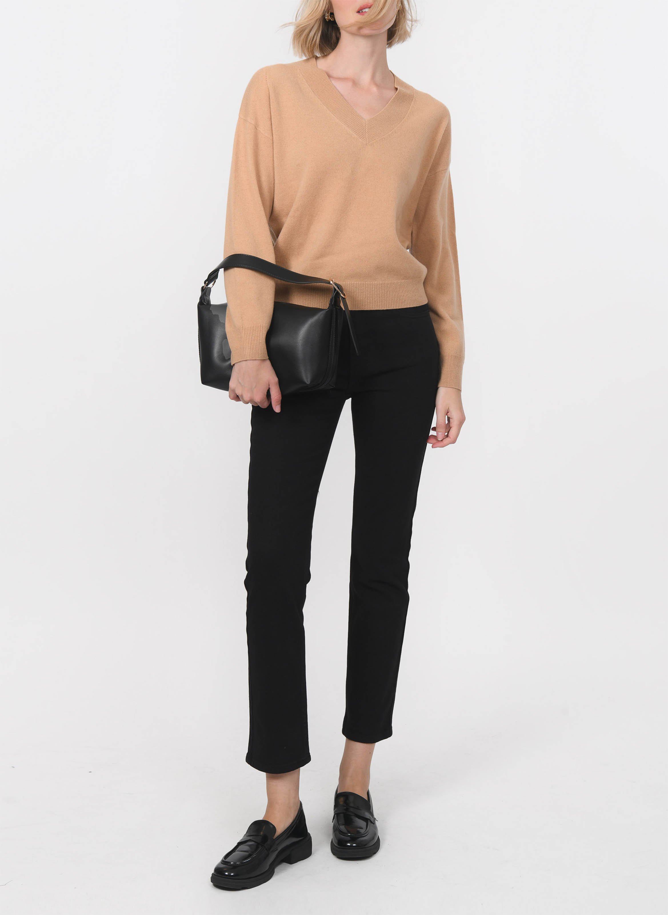 Weiter Pullover aus Wolle und Kaschmir mit V-Ausschnitt KOOKAI Beige