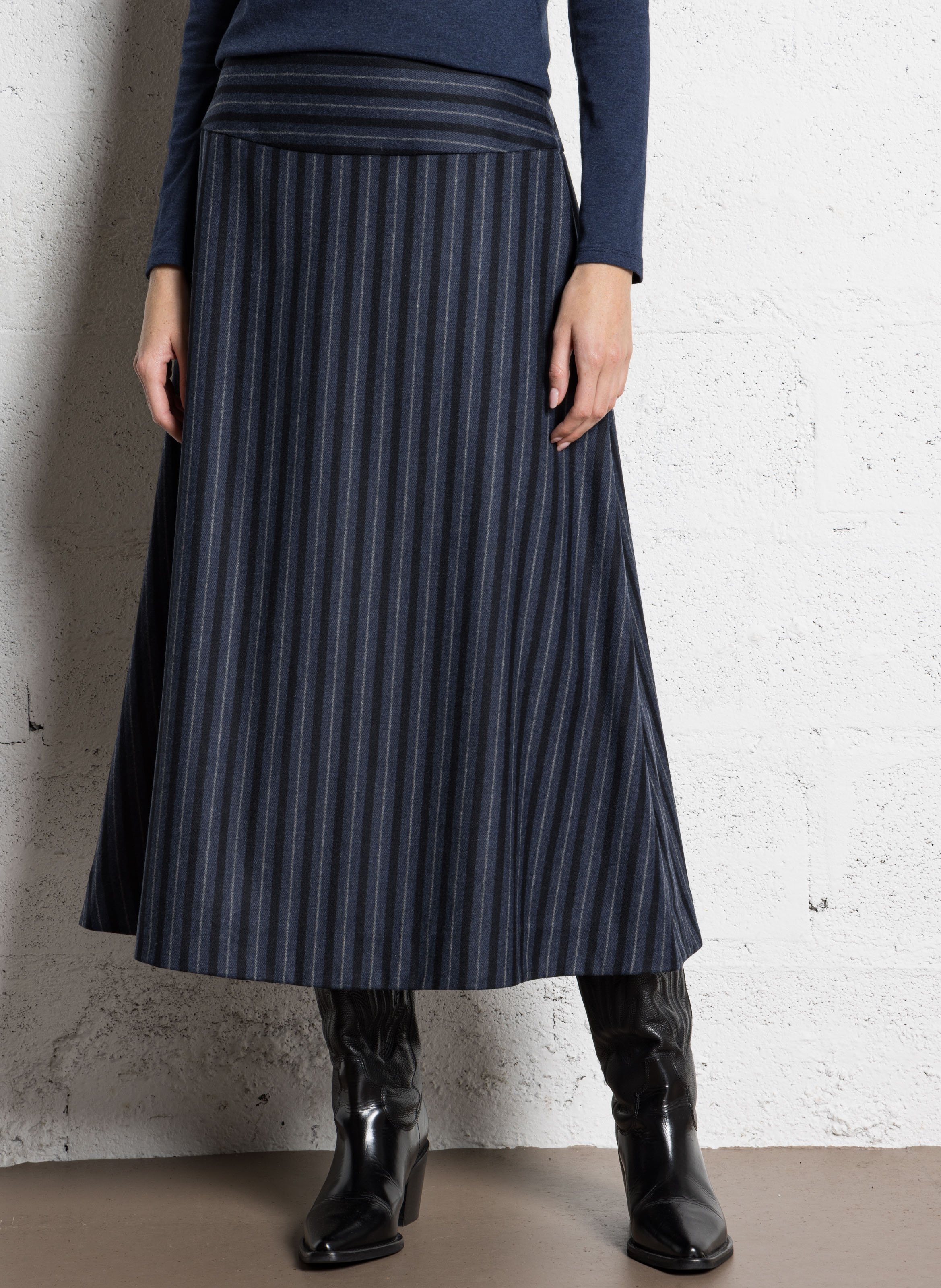 Jupe midi en laine mélangée rayée SOPHIE+LUCIE Bleu