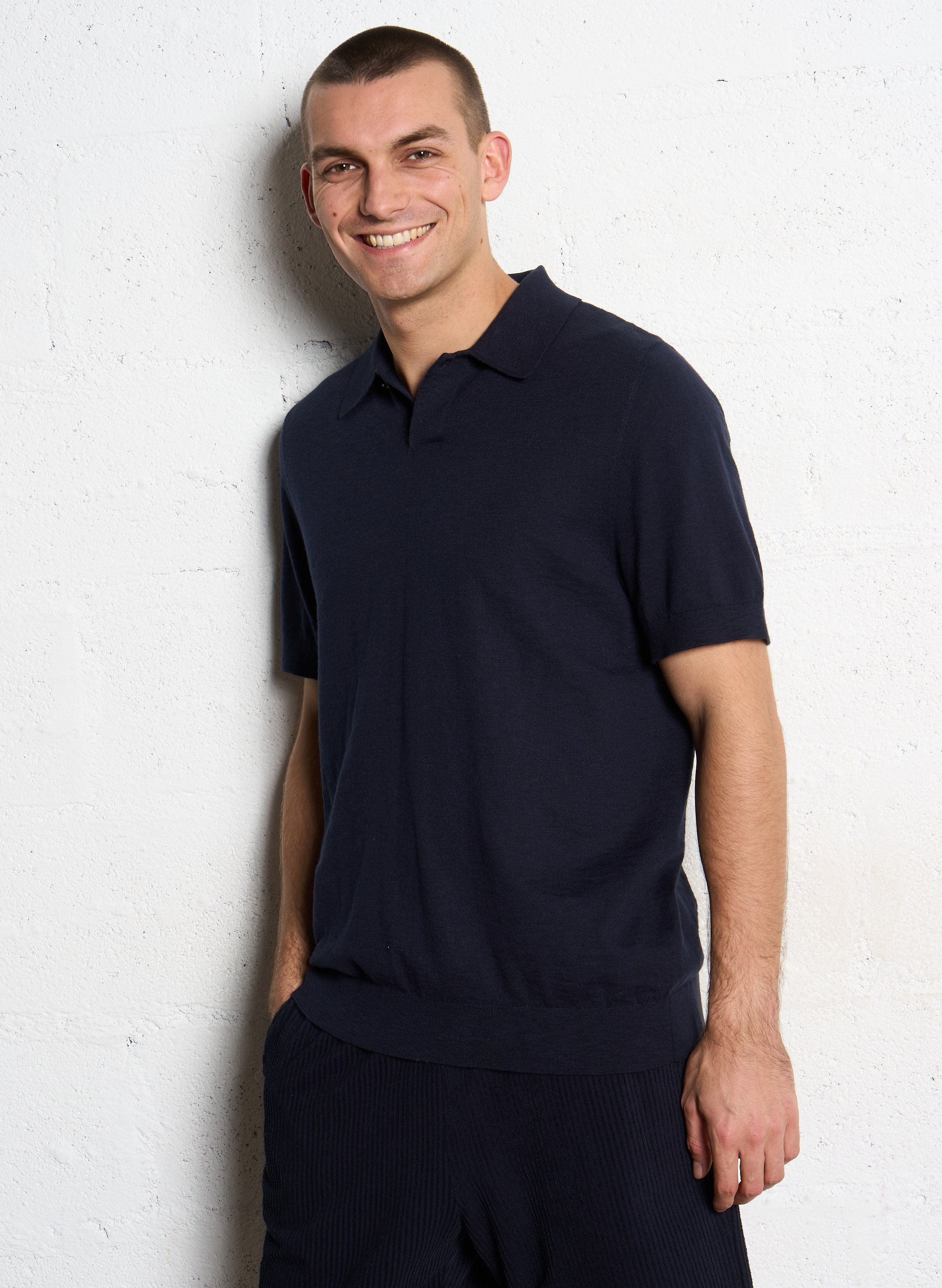 Straight cotton-blend polo shirt IKKS Blue