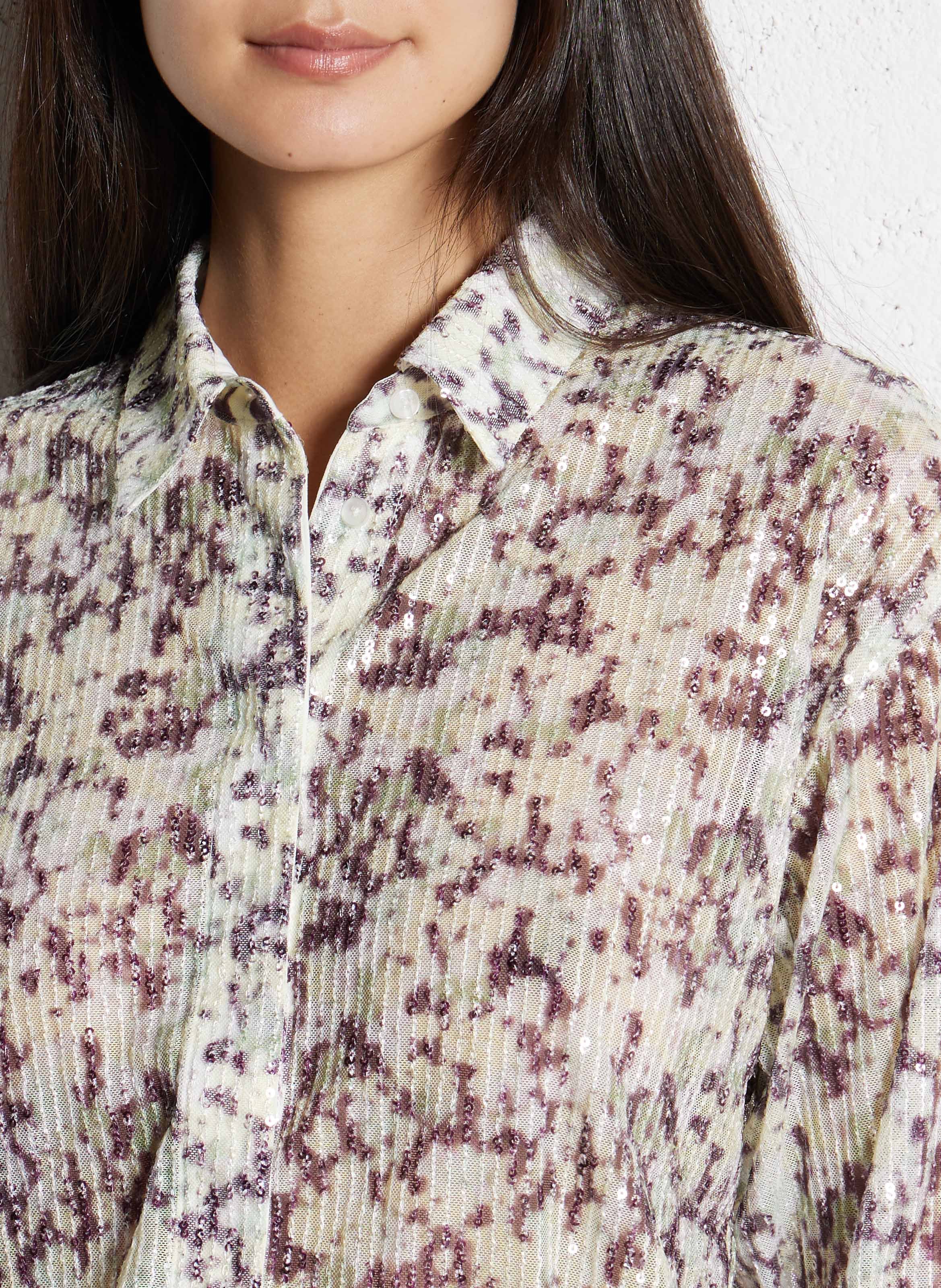 Oversized shirt met klassieke kraag en borduursel. IKKS Groen