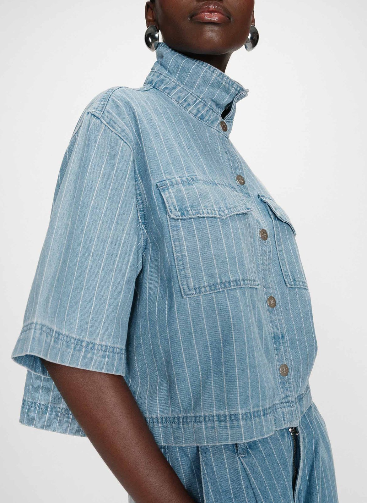 Chemise ample en denim rayé GRACE ET MILA Bleu