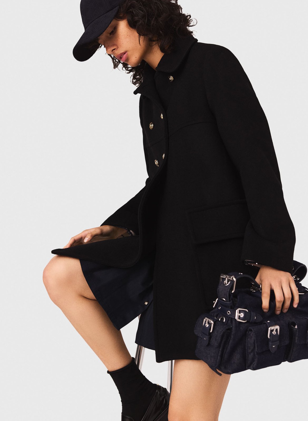 Rechte jas met klassieke kraag van gemengde wol MAJE Zwart