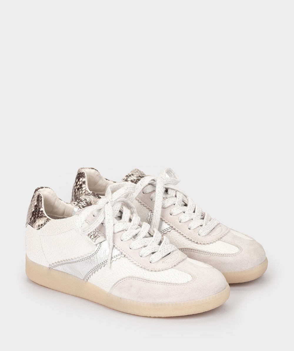 Leather crackled sneakers with snake skin effect PEDRO MIRALLES White