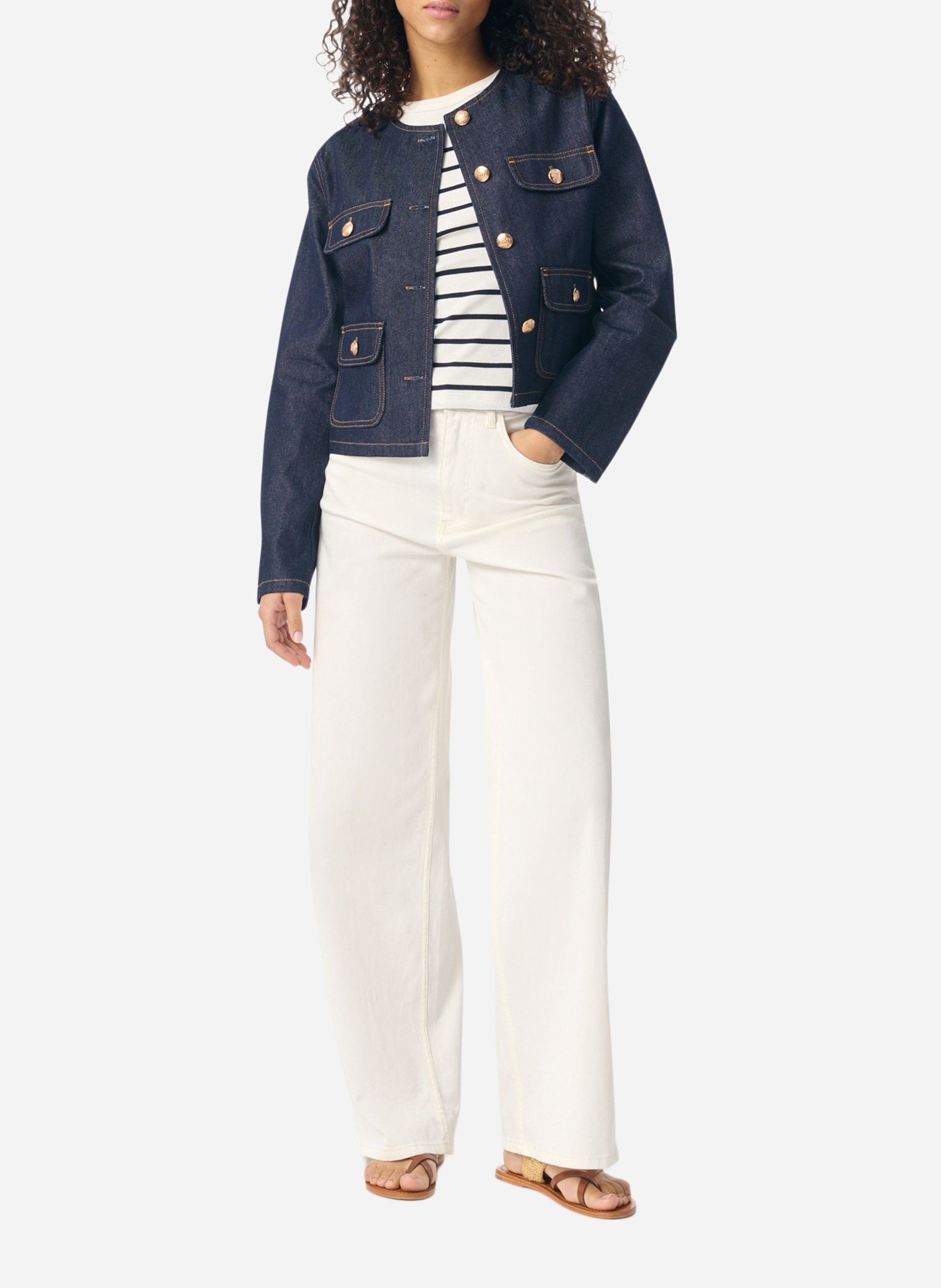 Short buttoned jacket in raw denim VANESSA BRUNO Blue