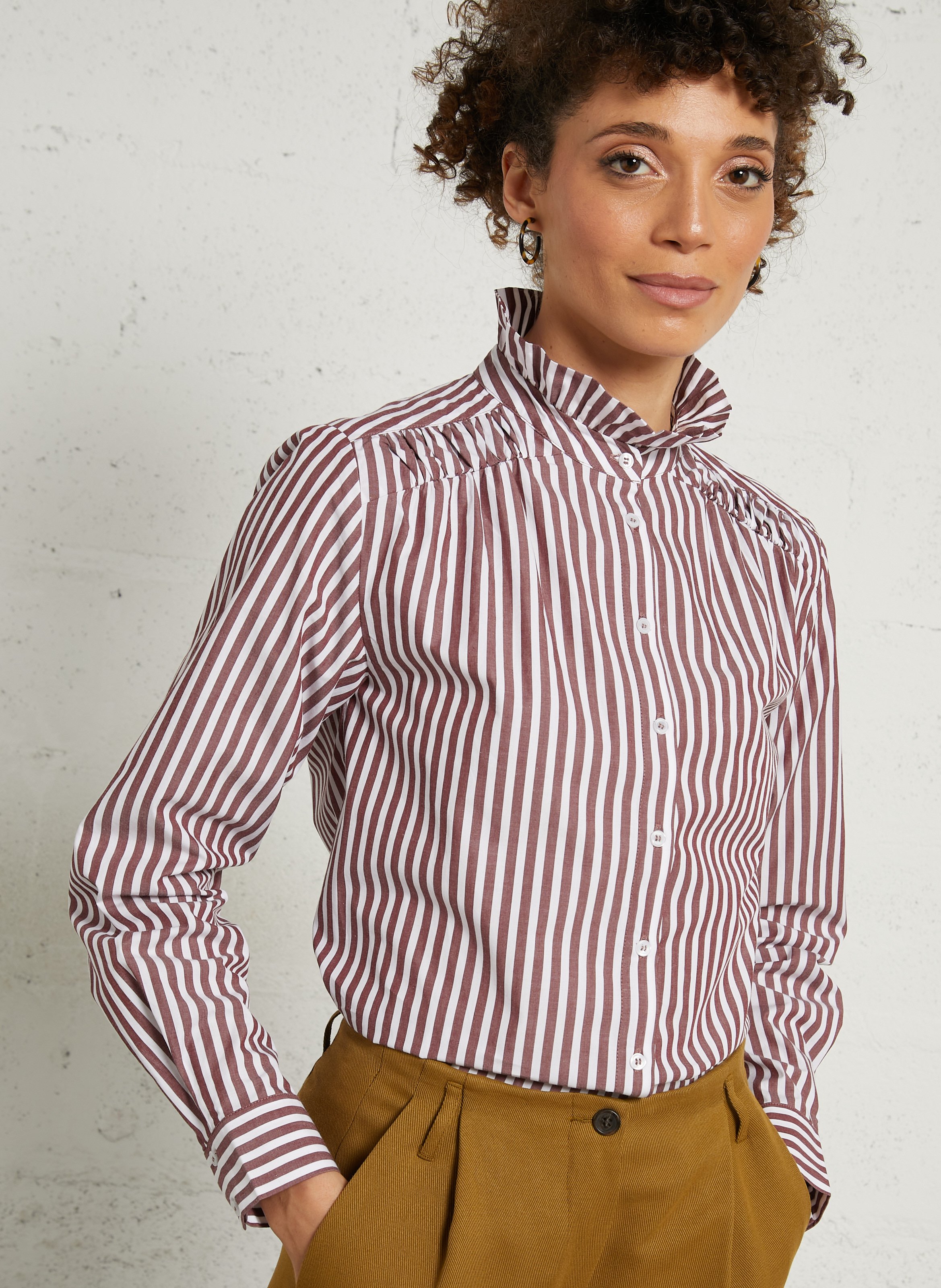 Chemise à rayures col lavallière MAISON 123 Rouge