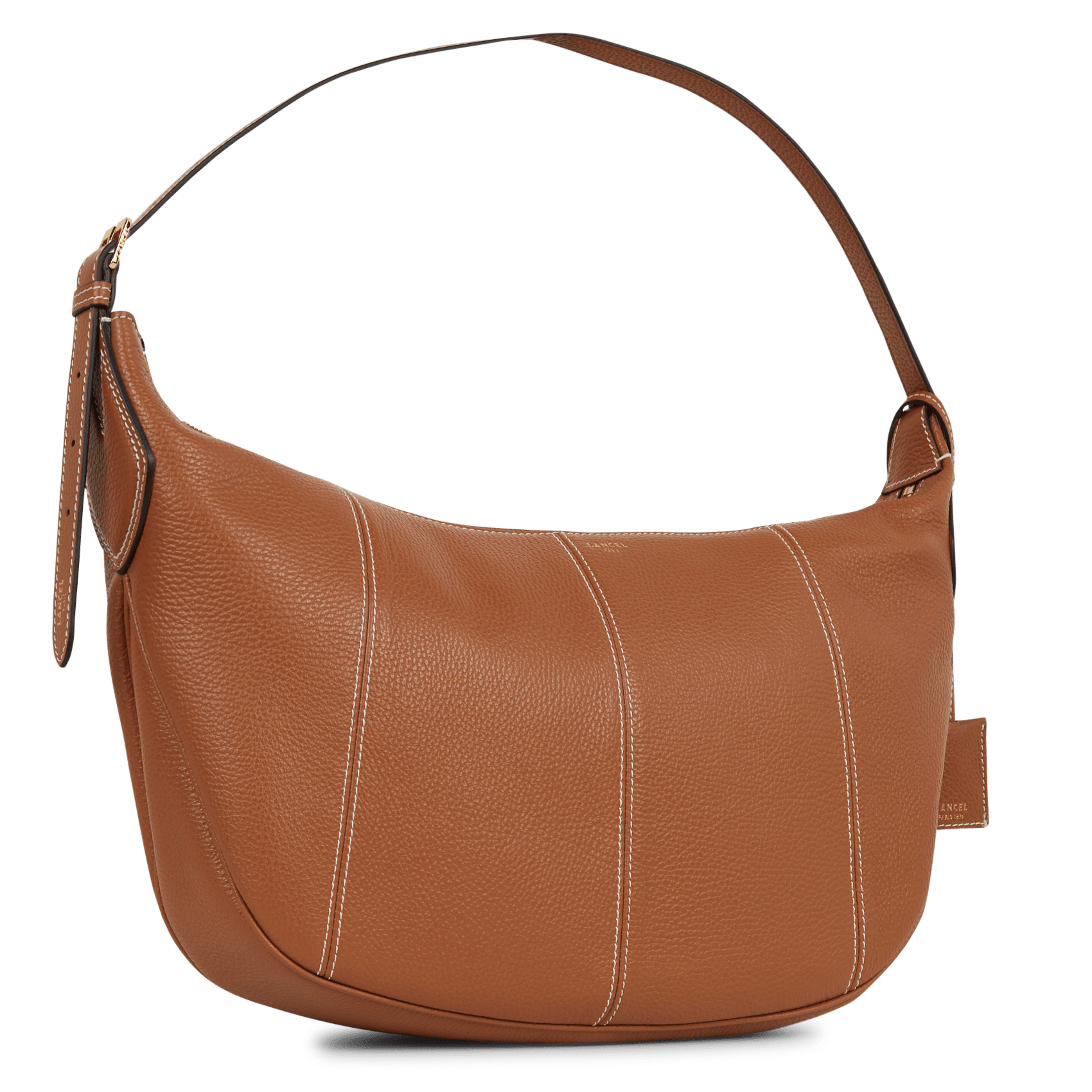 Sac hobo zippé en cuir LANCEL Beige