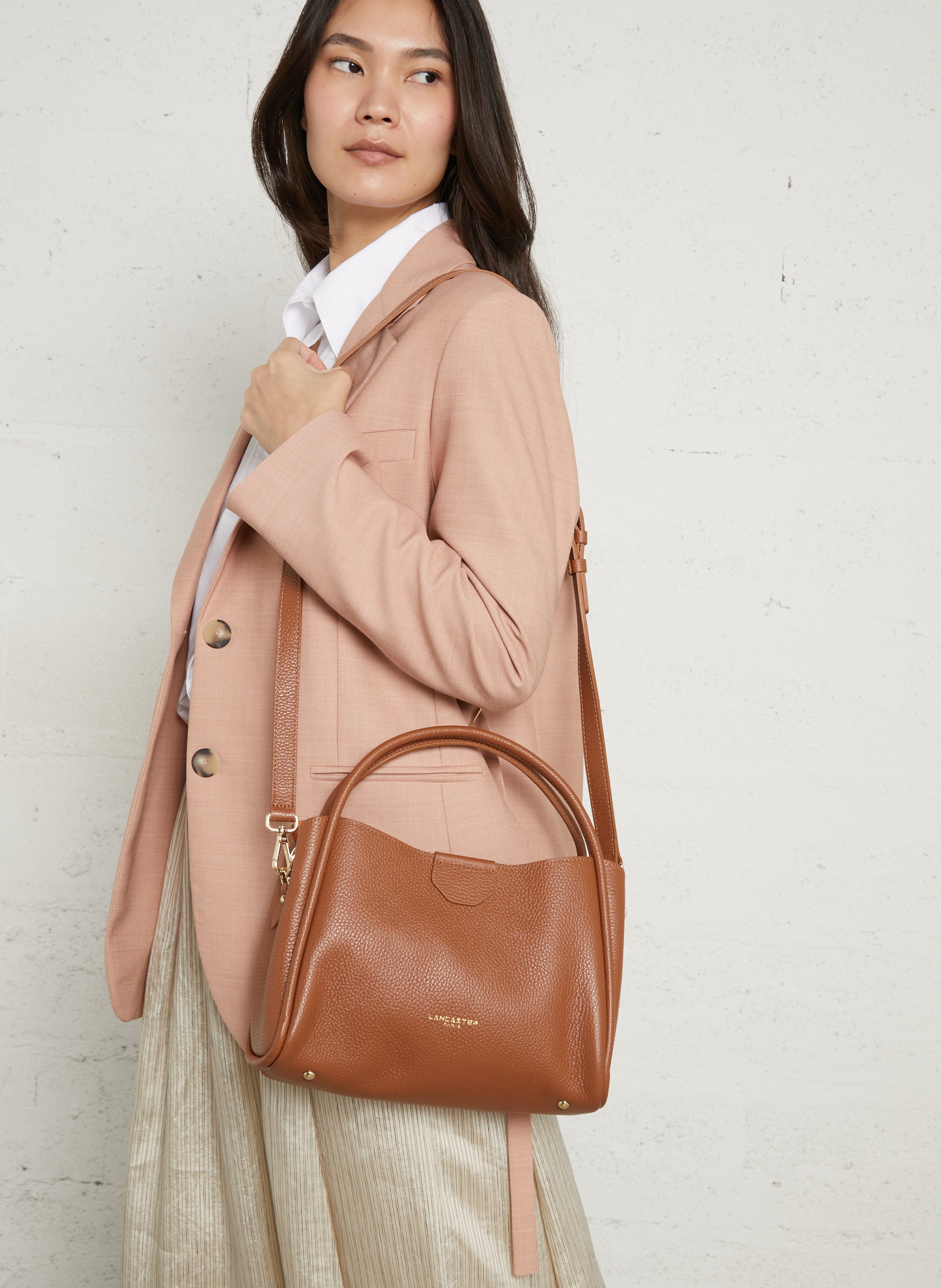 Bowlingtasche aus genarbtem Leder mit Reißverschluss LANCASTER PARIS Braun