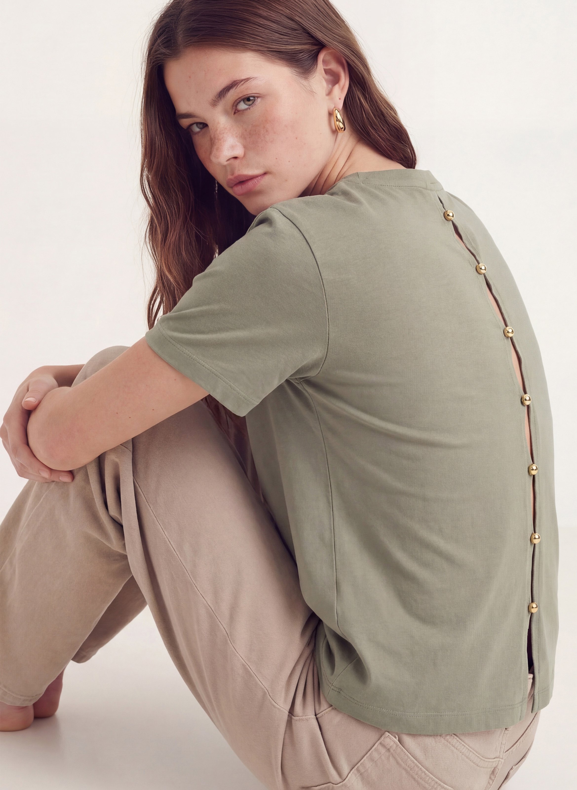 Tee-shirt droit uni à dos boutonné KOOKAI Vert