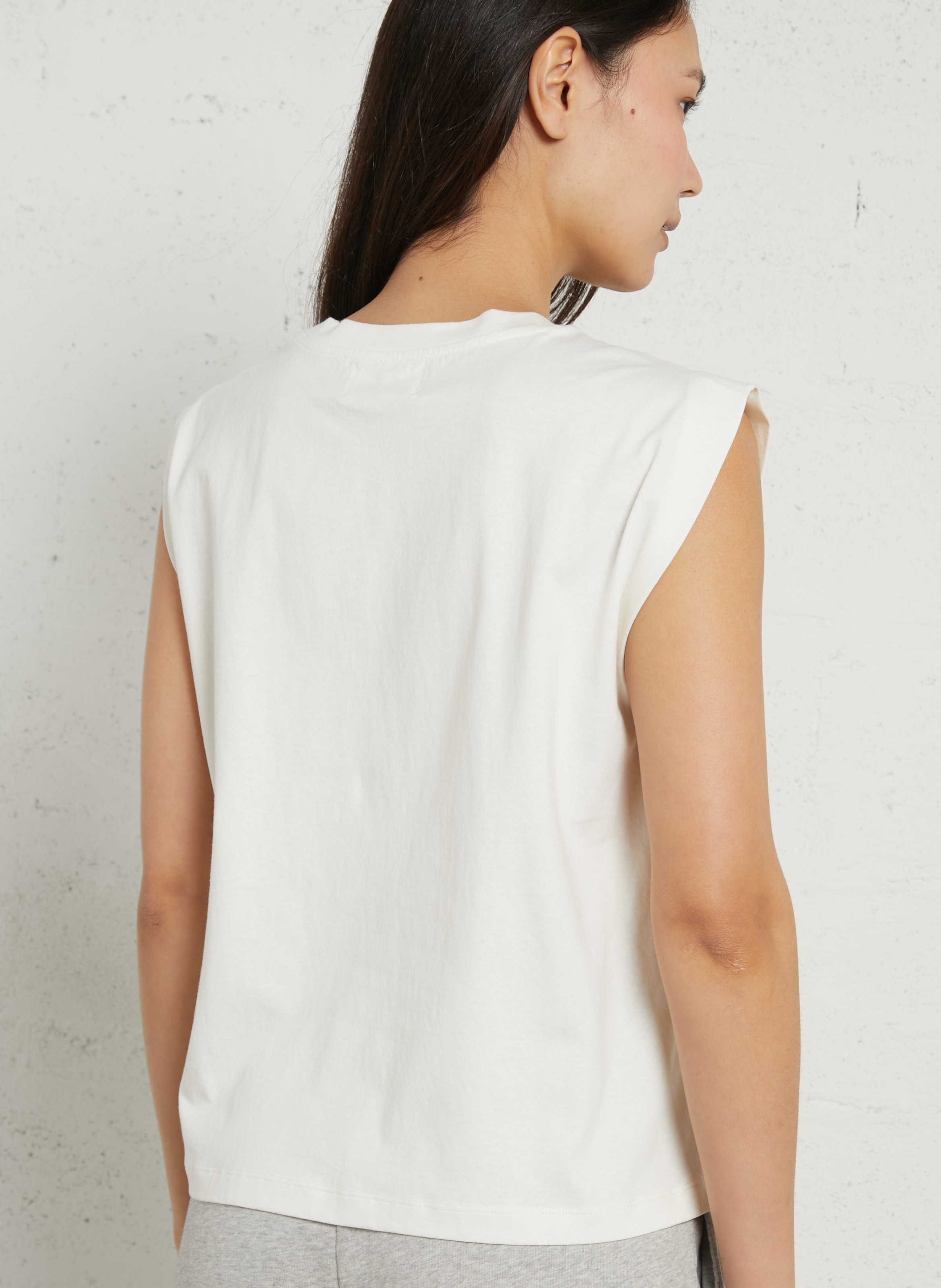 Sleeveless embroidered T-shirt DES PETITS HAUTS Beige