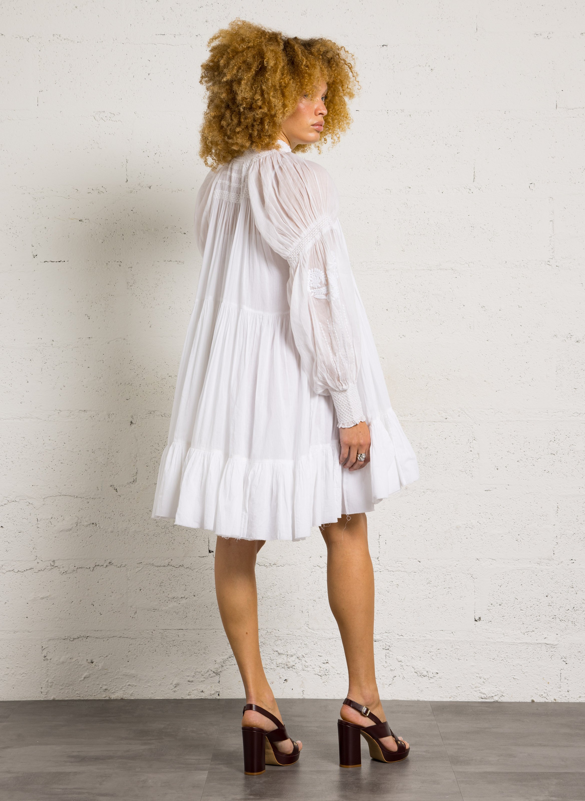 Korte katoenen jurk met opstaande kraag MES DEMOISELLES Wit