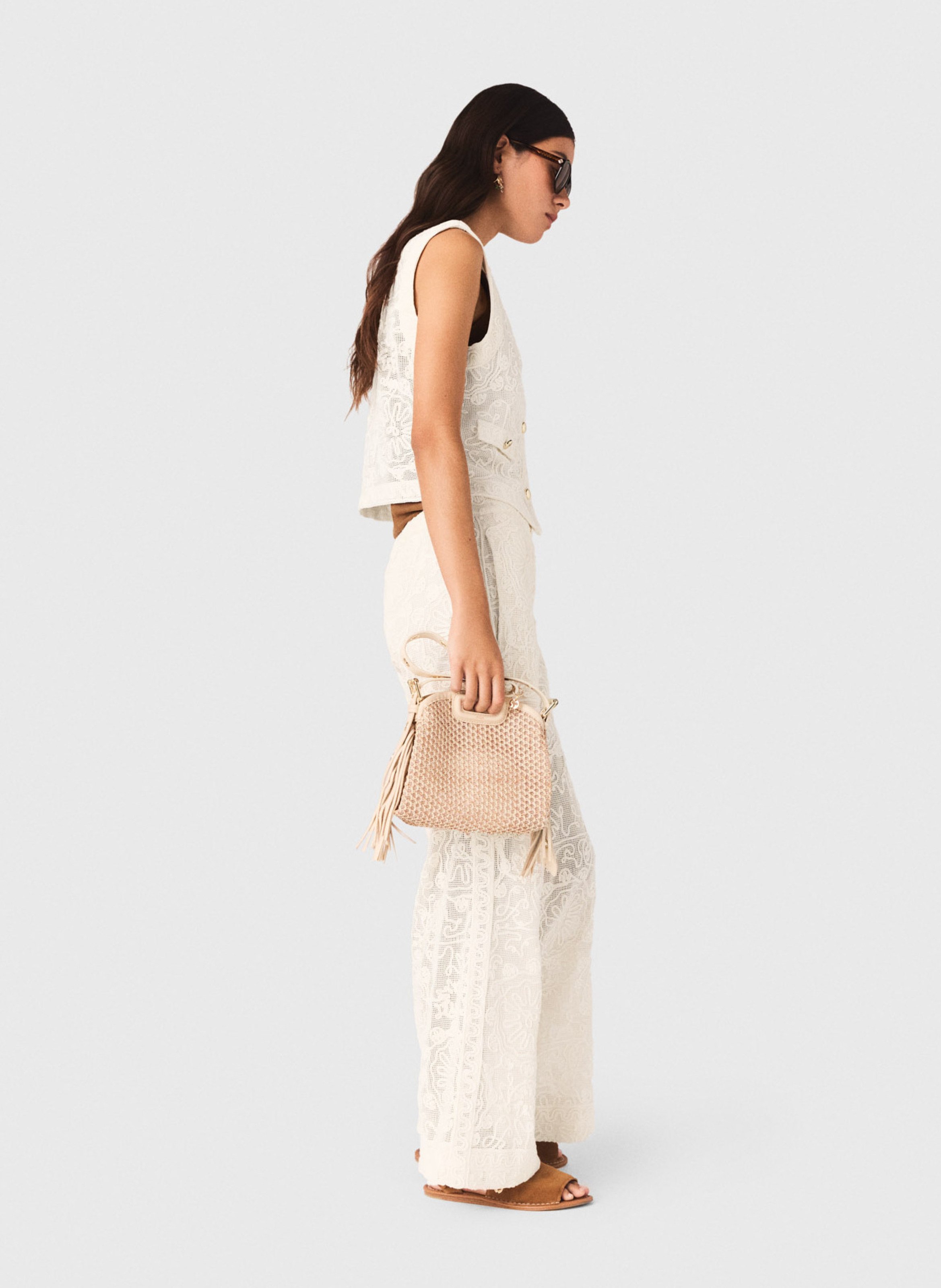 Straight round-neck cotton cardigan MAJE Beige