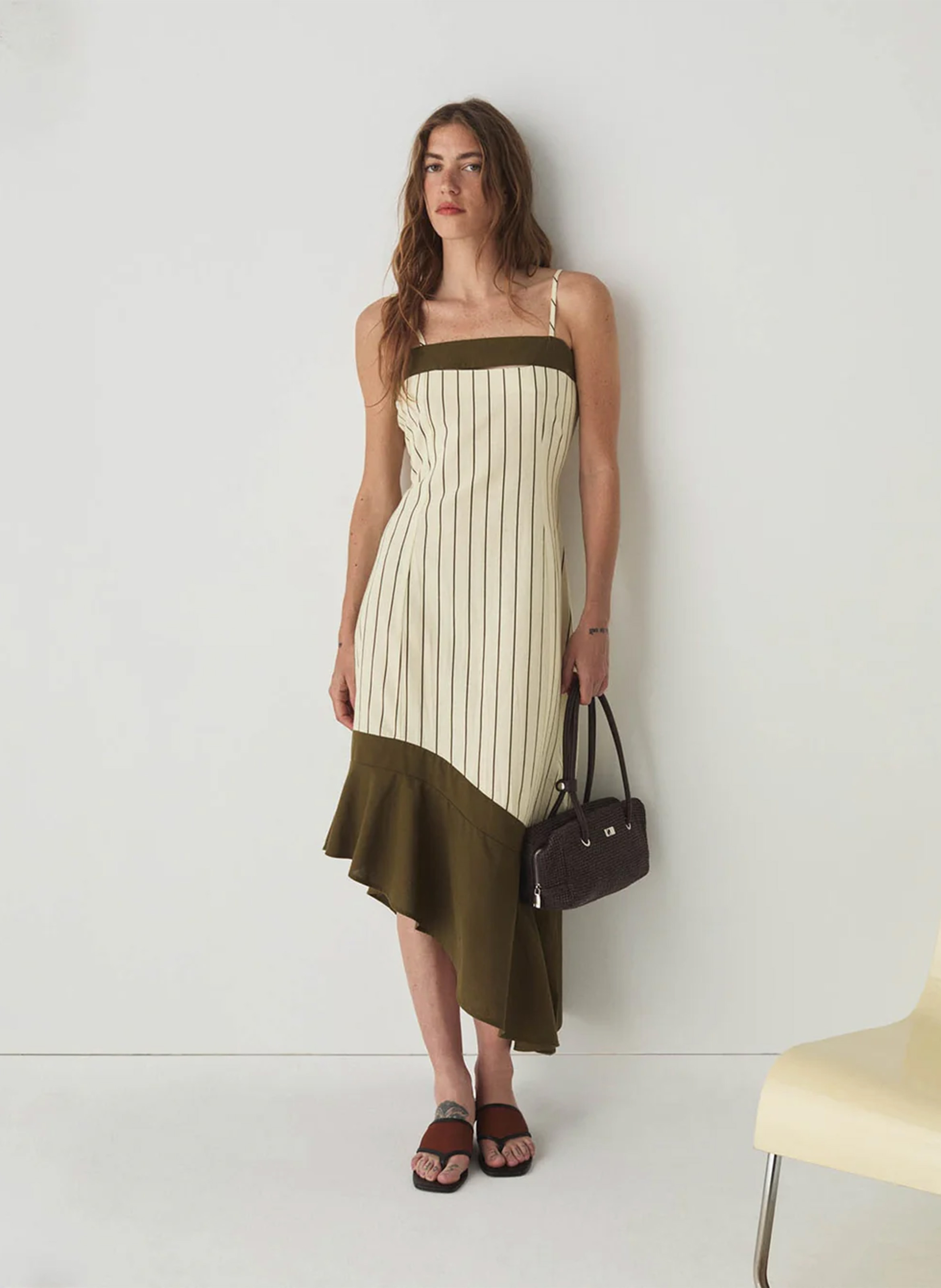 Asymmetric long cotton blend dress LAAGAM Khaki
