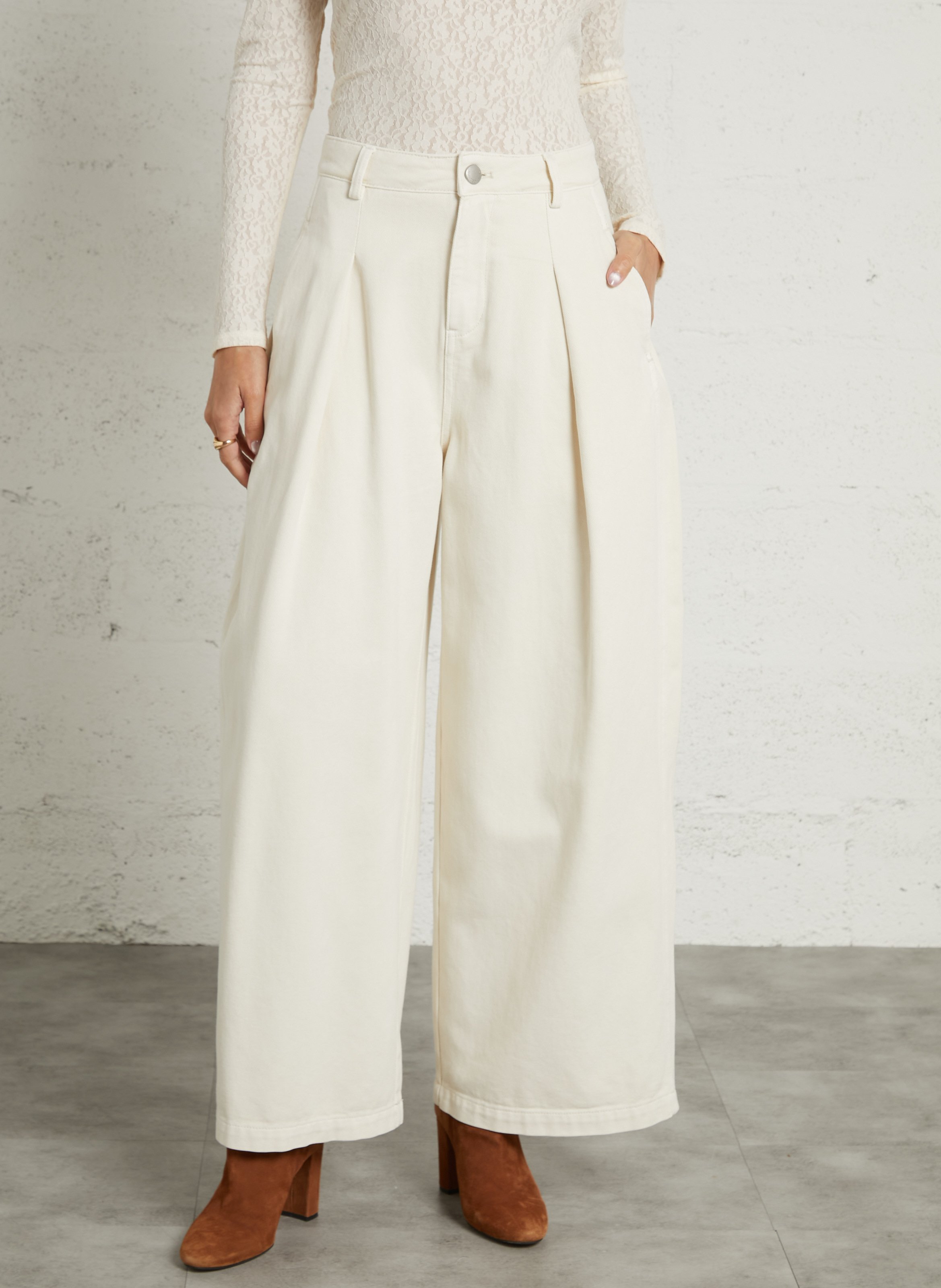 High-rise wide-leg cotton jeans SUNCOO White
