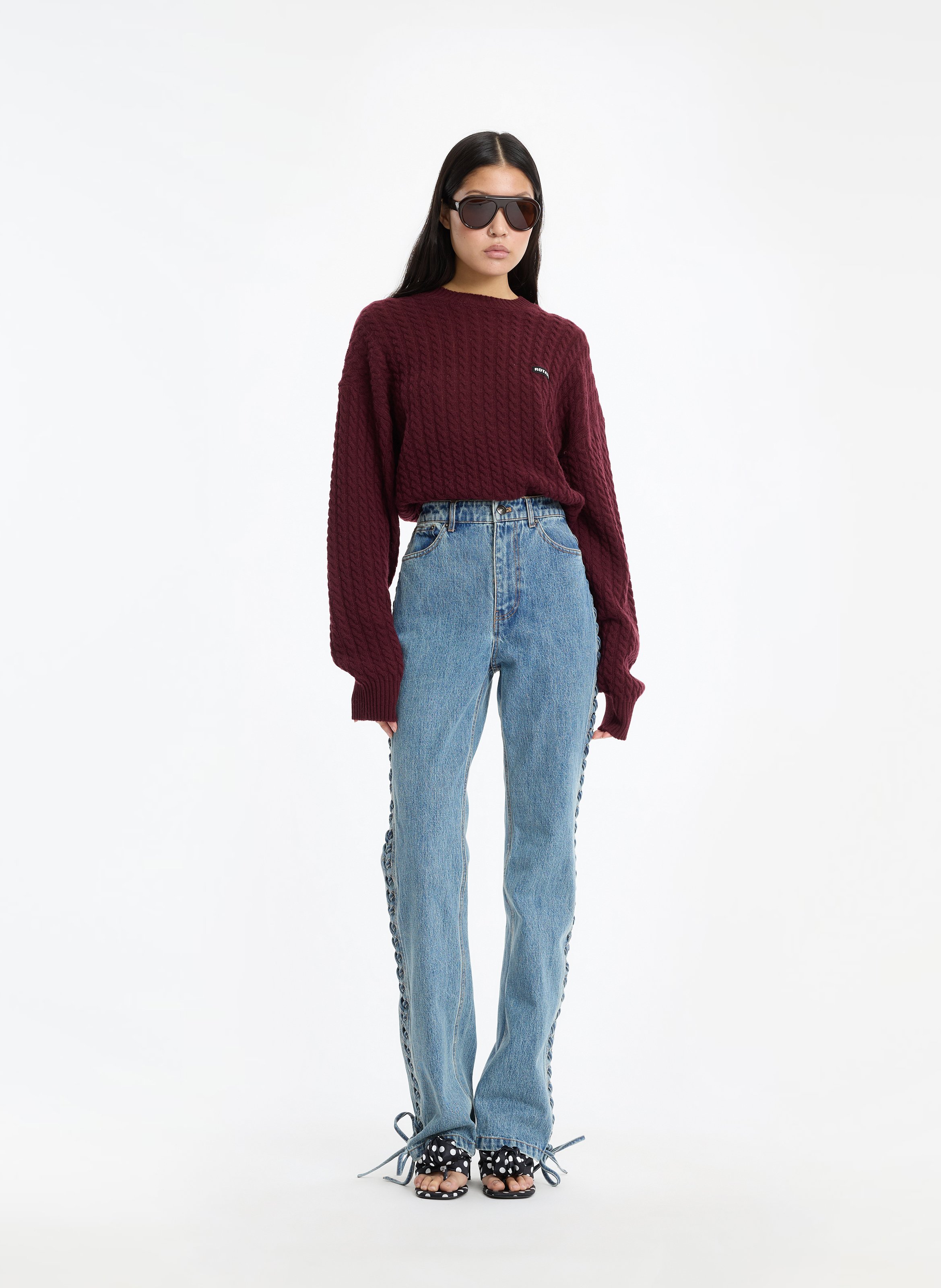 Loose-fit cable-knit sweater ROTATE Brown