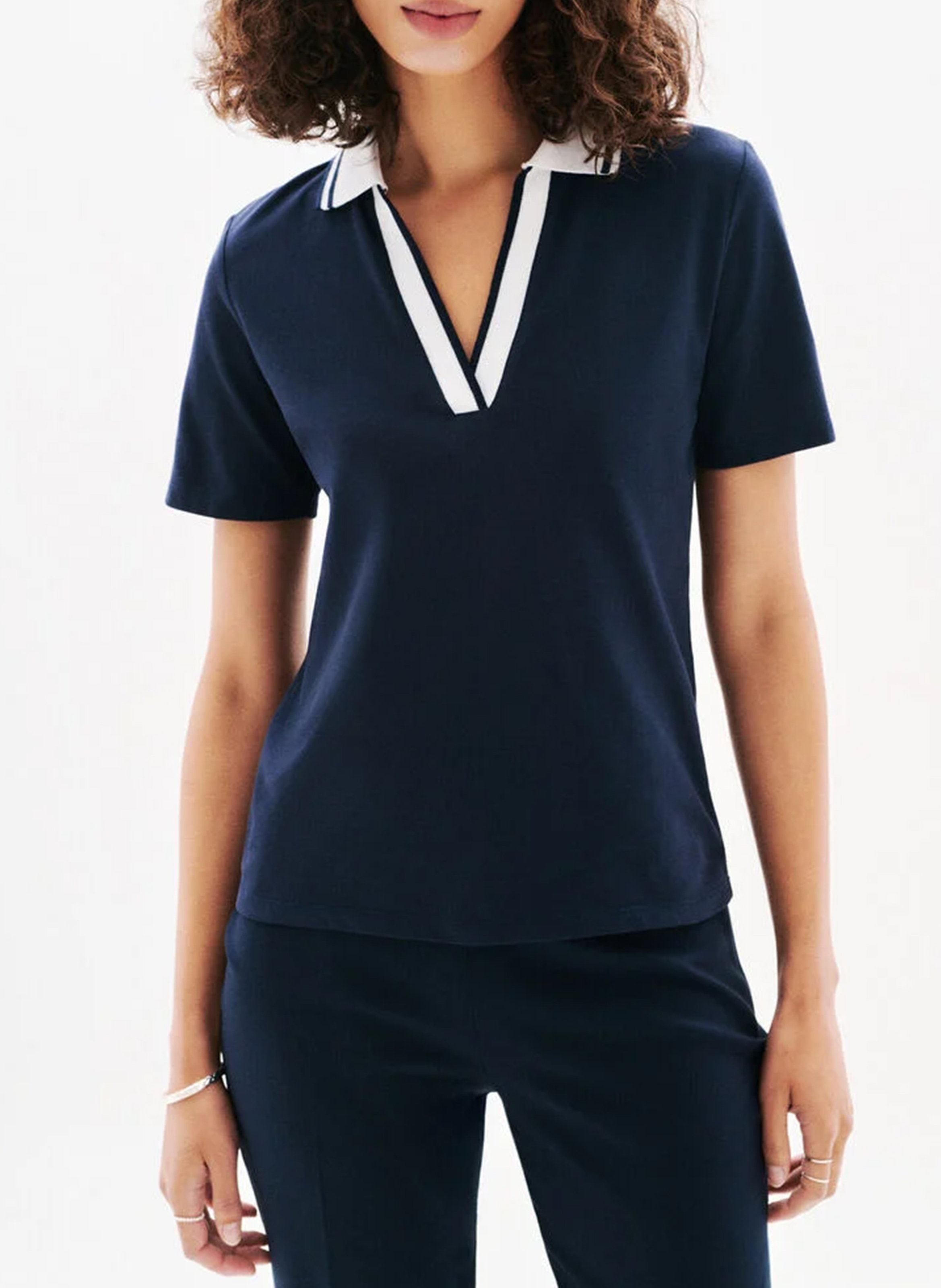 Polo col v manches courtes CAROLL Bleu