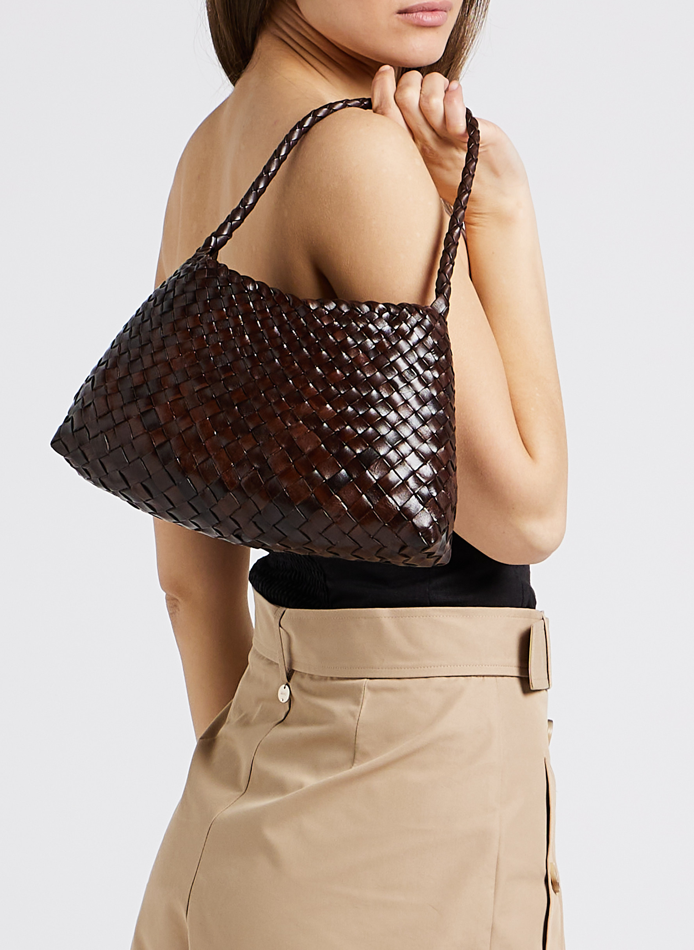 Panier tressé en cuir  DRAGON DIFFUSION Marron