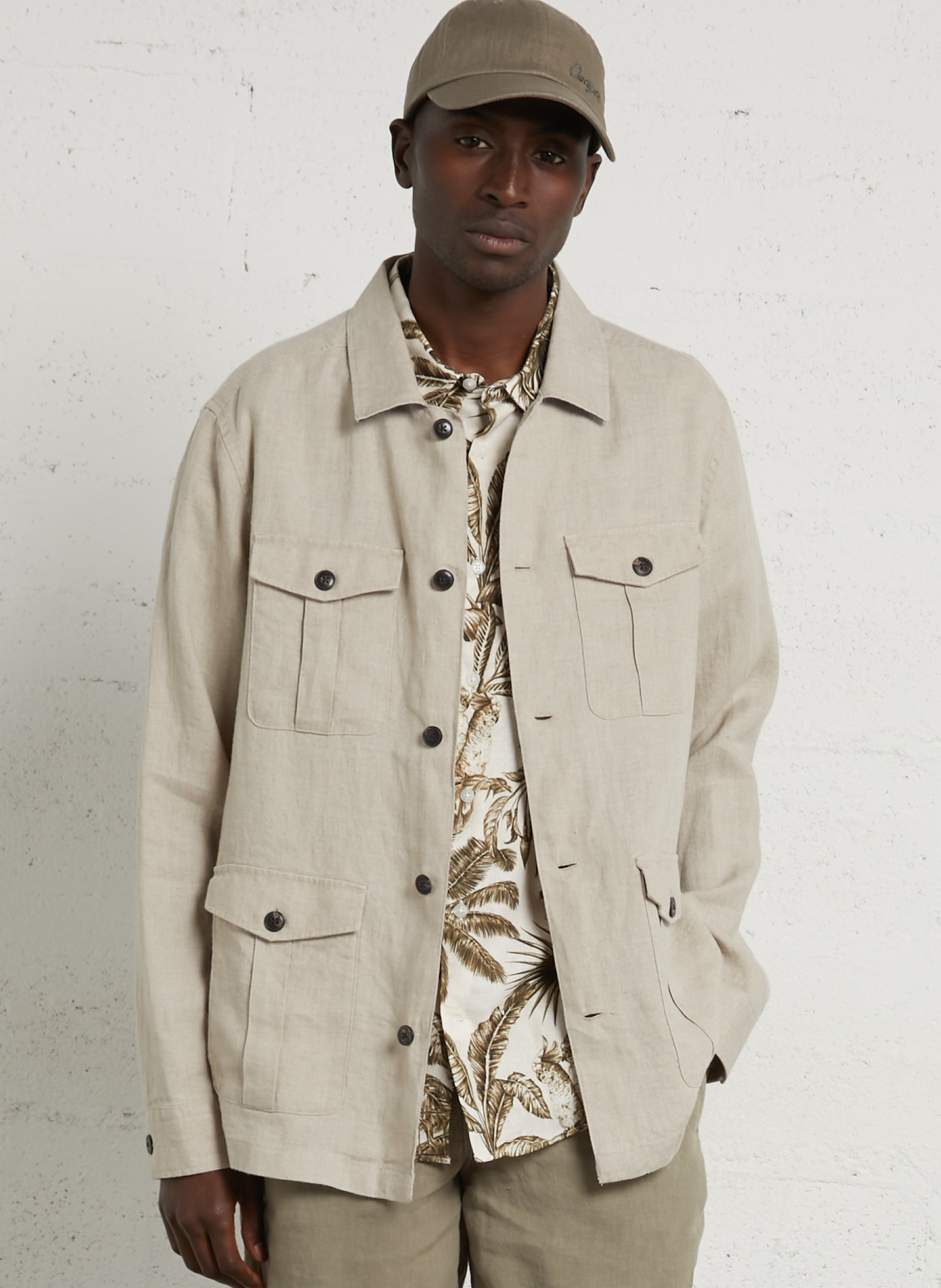 Veste droite en lin HACKETT Beige