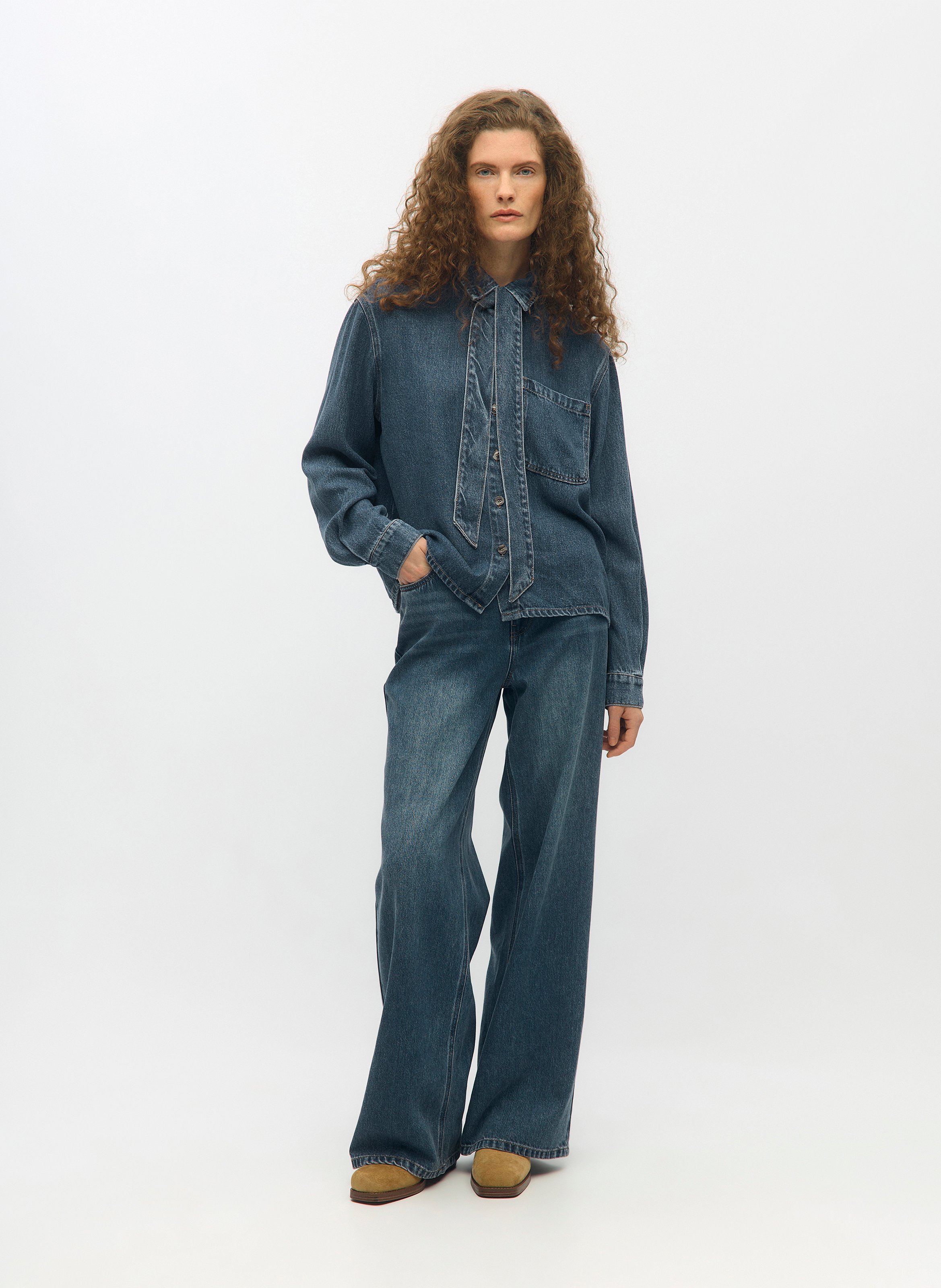 Denim shirt with tie OBJECT Blue